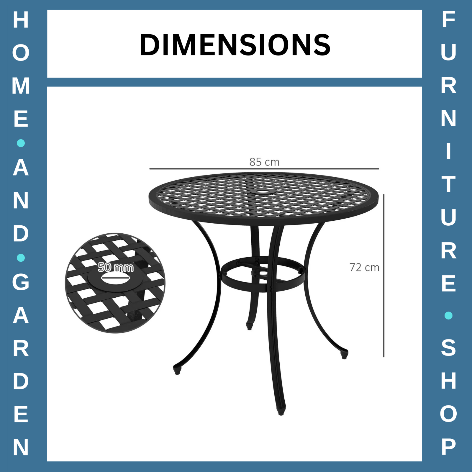 85cm Cast Aluminium Round Bistro Table w/ Umbrella Hole Garden Patio Outdoor Use