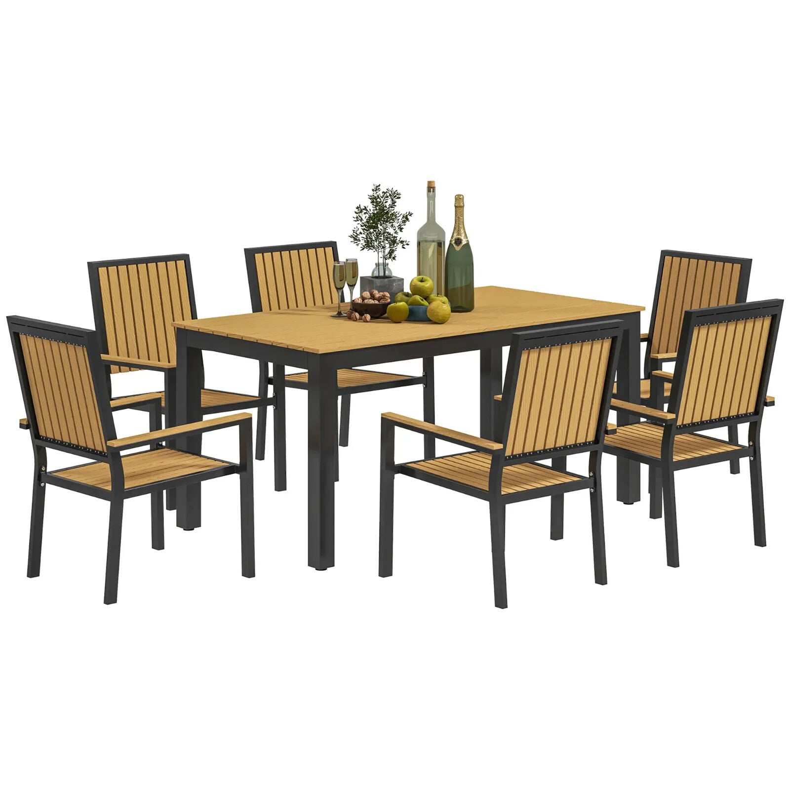 6 Seater Garden Dining Set with Stackable Chairs Aluminium and Plastic Tabletop