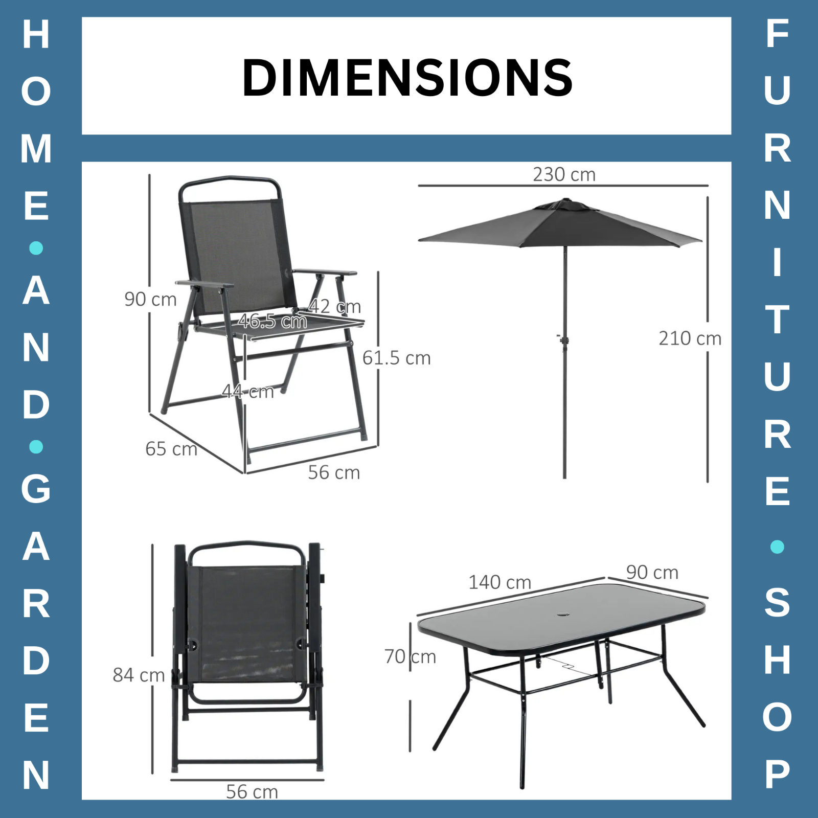 8 Pcs Metal Garden Furniture Set with Parasol Folding Chairs and 6 Seater Table