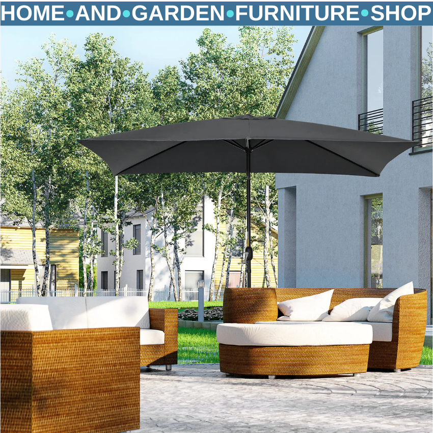3x2m Rectangular Garden Parasol Patio Umbrella with Crank Tilt Aluminium Frame