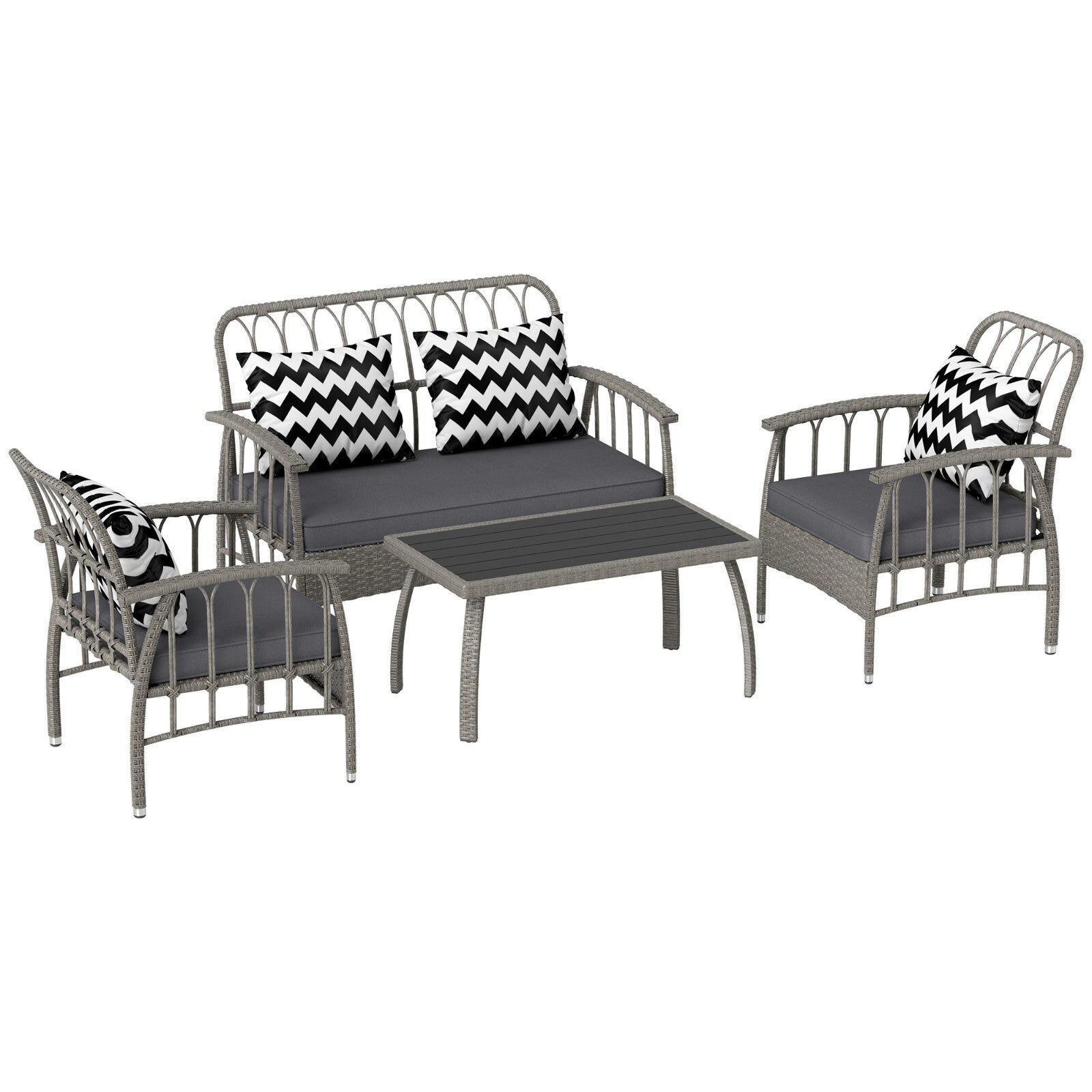 4 Piece Rattan Garden Furniture Set w/ Adjustable Back Loveseat & Outdoor Chairs