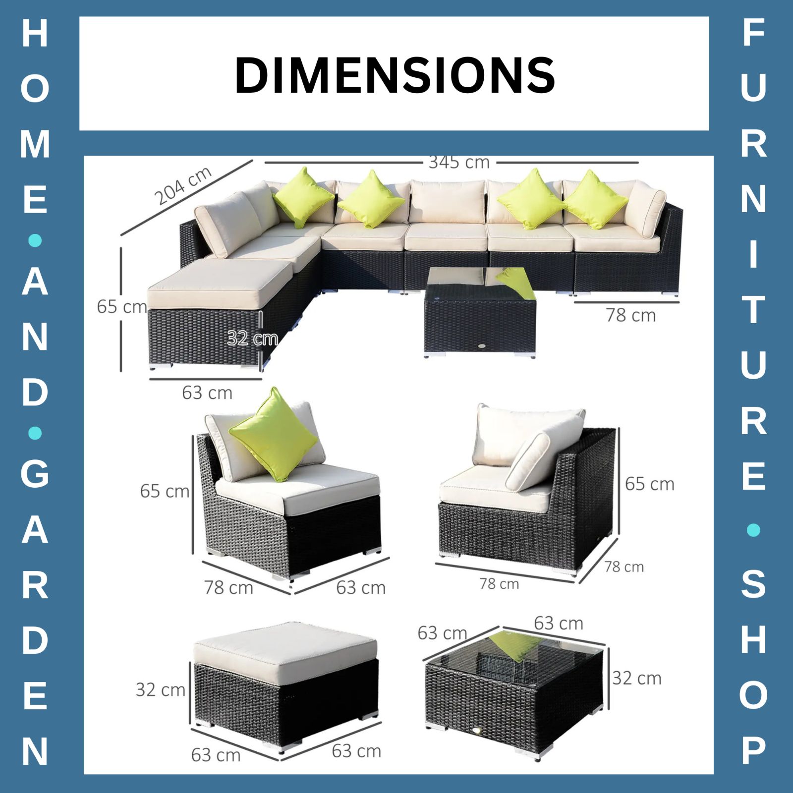 8 Piece Rattan Garden Sofa Set Outdoor Lounge Furniture with Cushions and Table