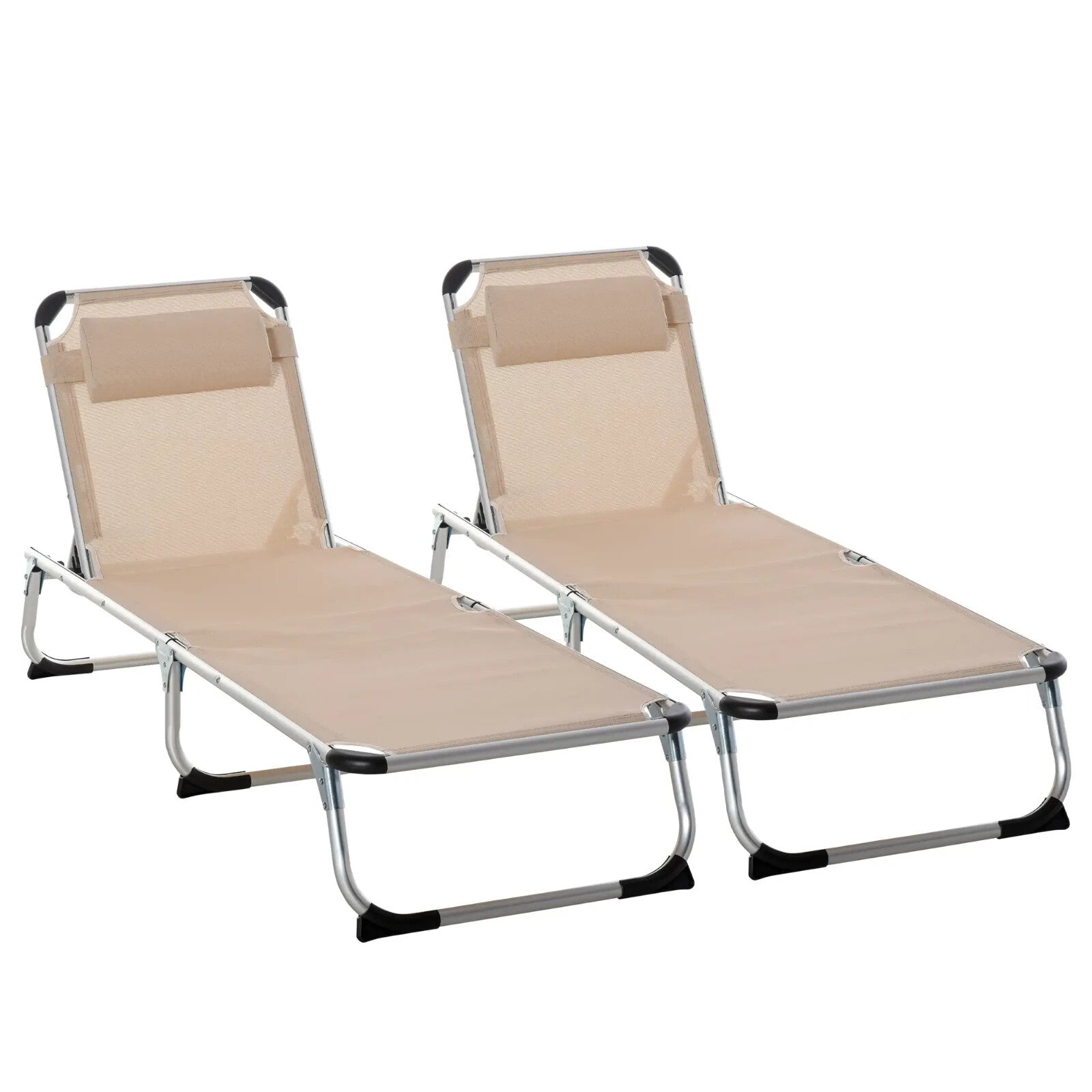 2 Foldable Sun Loungers with Pillow 5 Position Adjustable Reclining Garden Chair