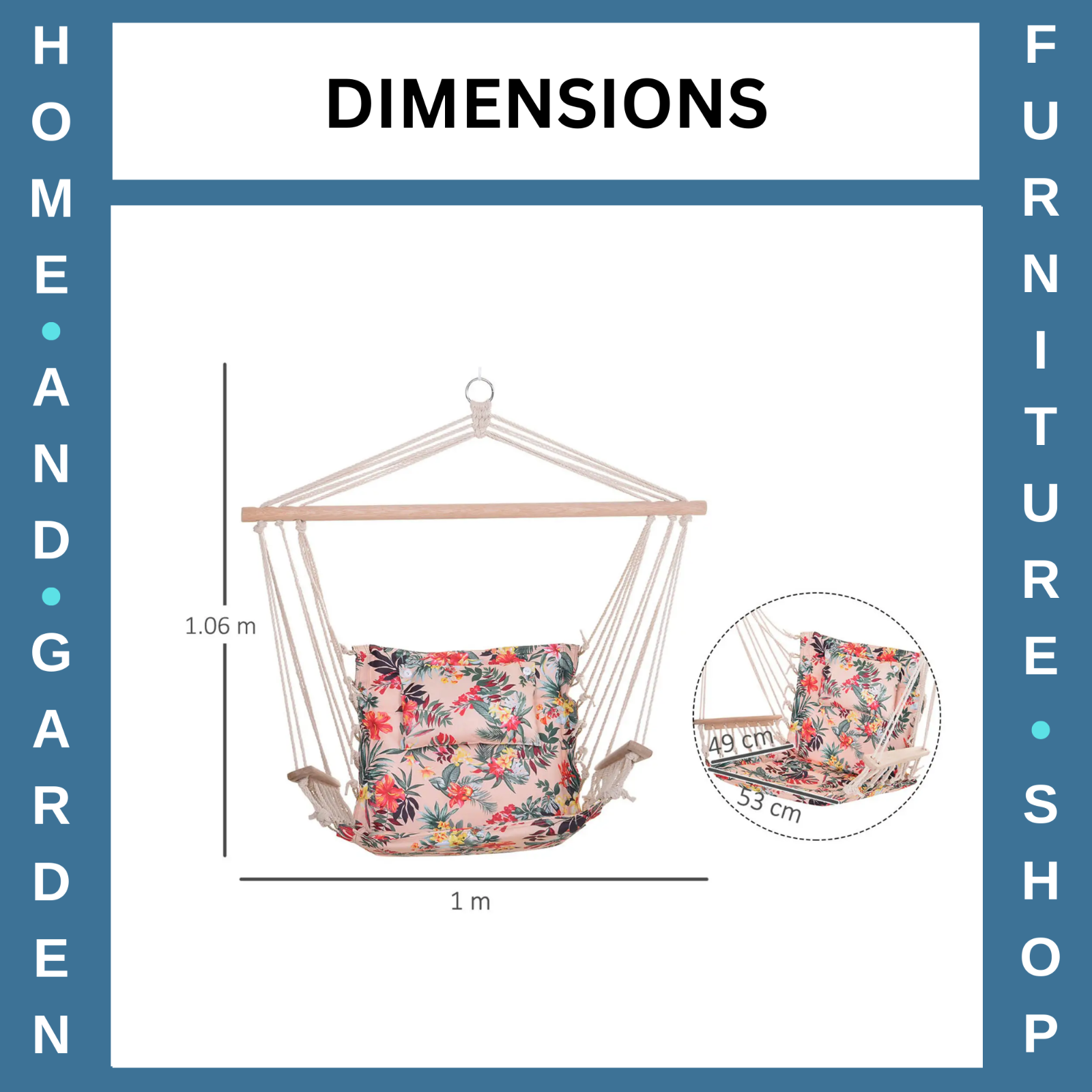 Hammock Hanging Chair Thick Rope Swing with Padded Cushion Multi-Colour Floral