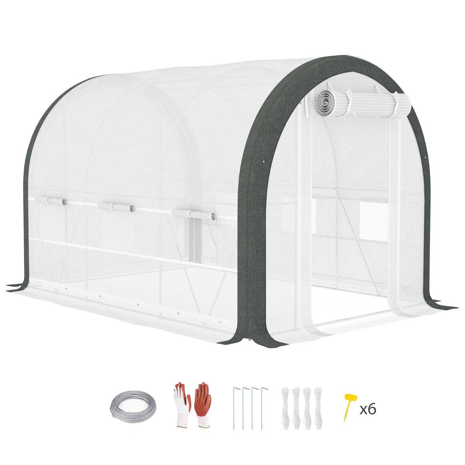 Walk in Tunnel Greenhouse Tent Steel Frame Garden Grow House Mesh Door & Windows
