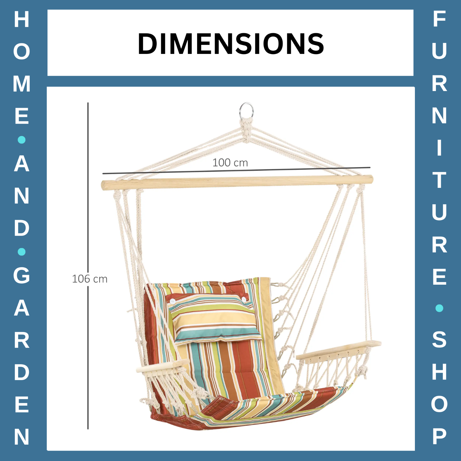 Hammock Hanging Chair Thick Rope Structure w/ Padded Pillow Multi-Colour Stripe