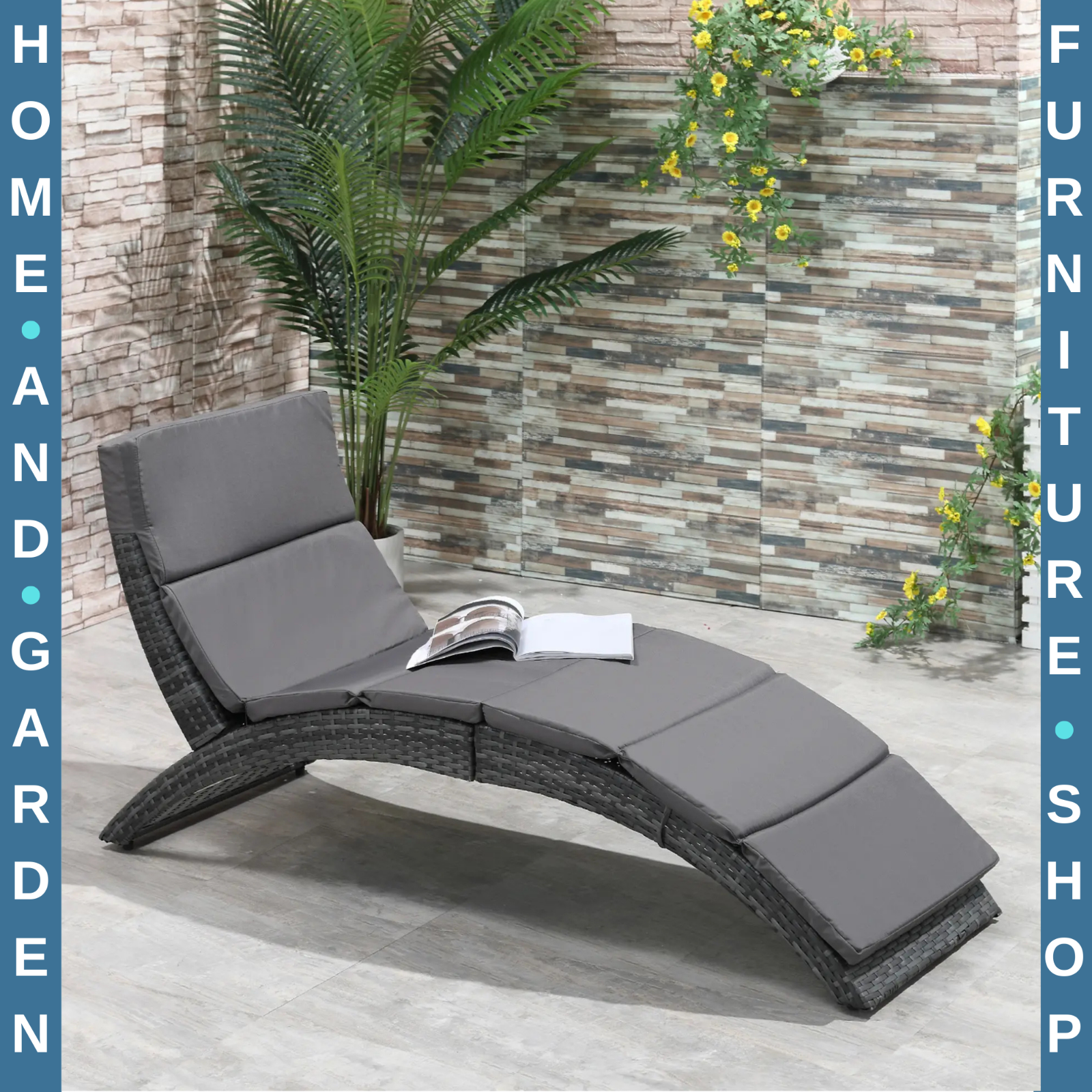 Garden Rattan Sun Lounger Foldable Patio Chaise Chair for Outdoor Grey