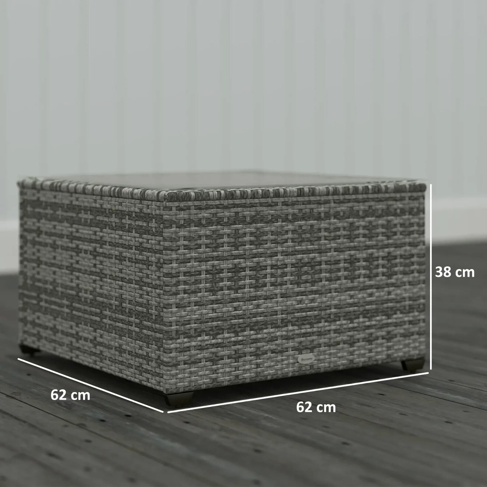 62 x 62cm Rattan Garden Side Table w/ Glass Top Patio Coffee Table for Home Use