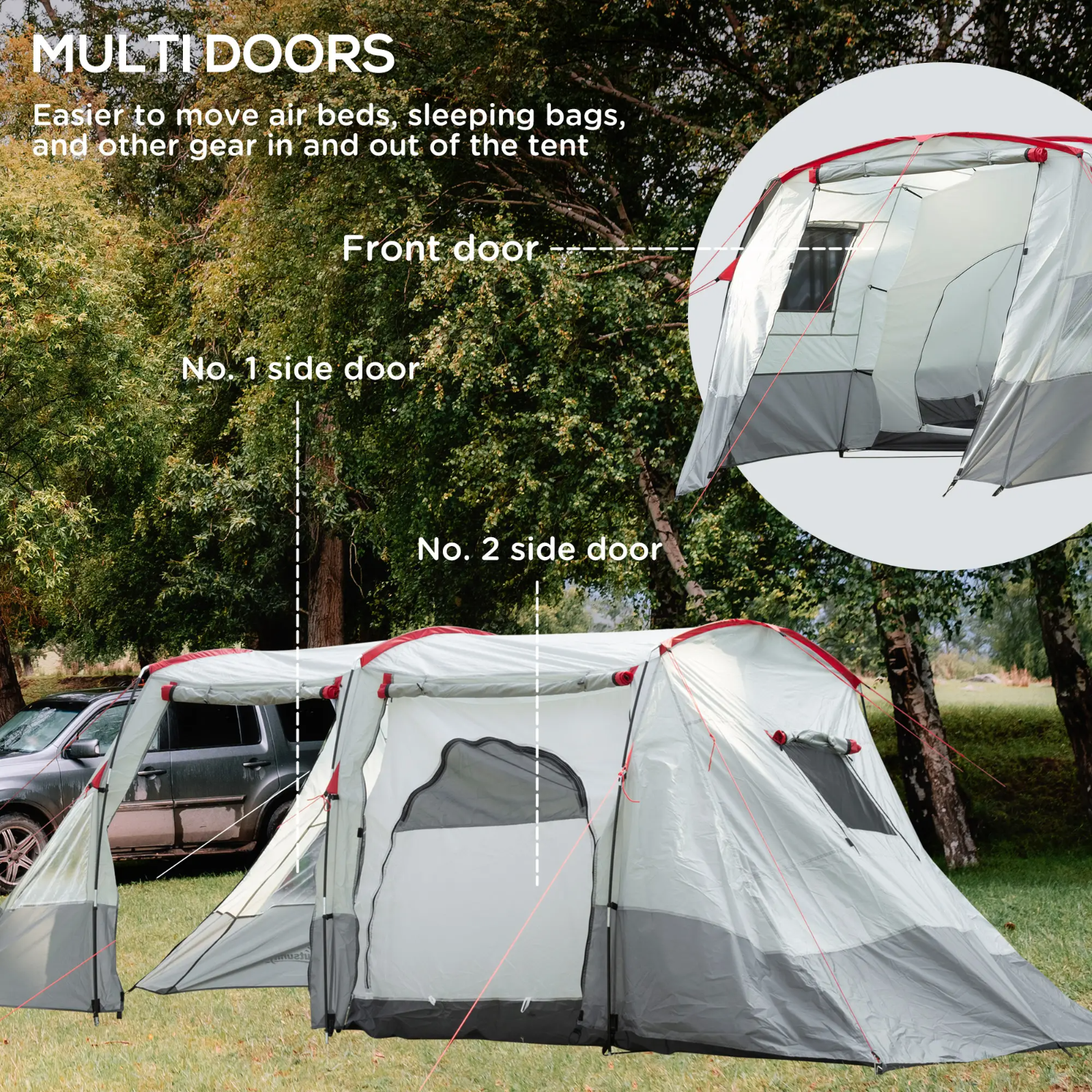 6 8 Man Tunnel Tent Waterproof Carry Bag Multi Room Porch Grey Guy Ropes FOXDEN