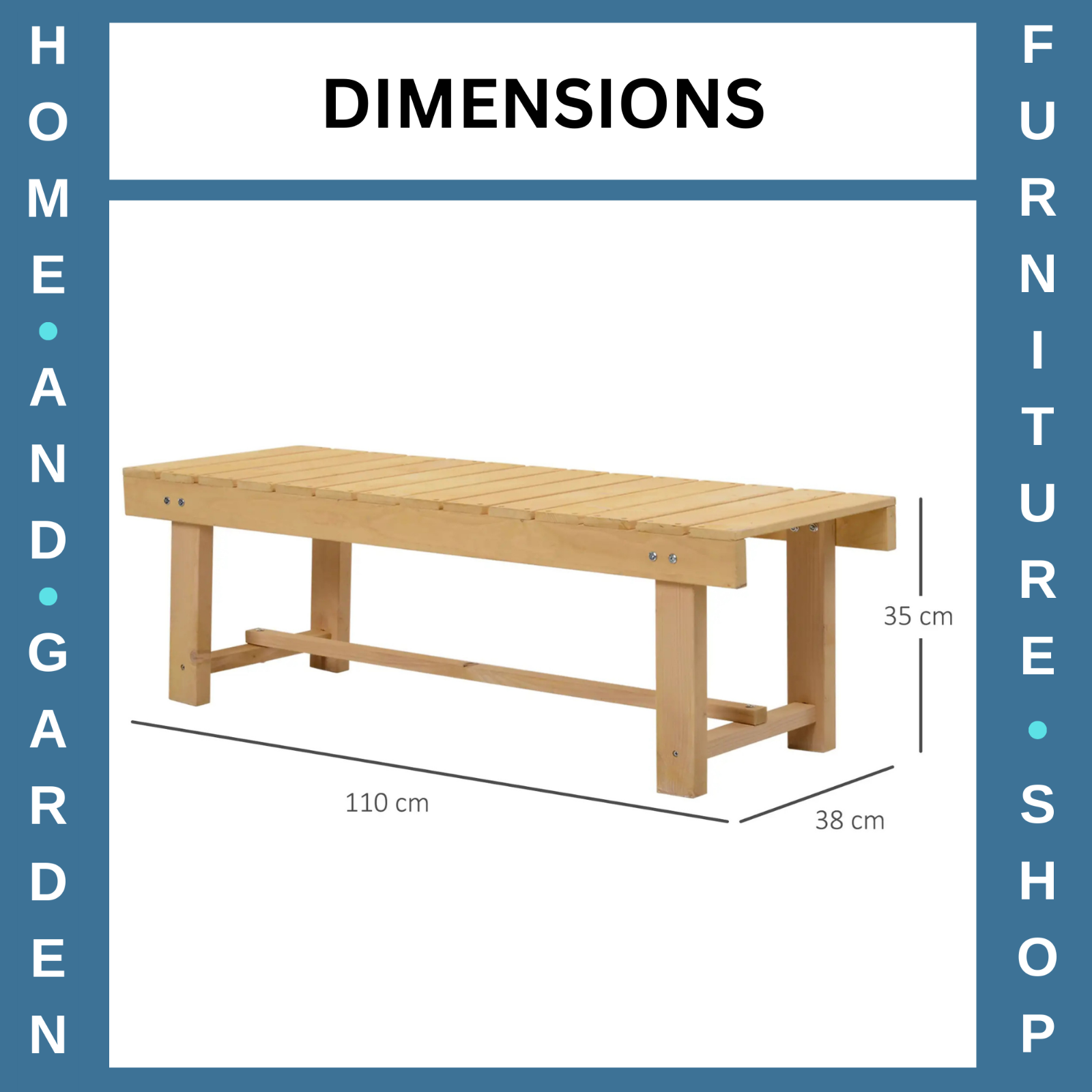 2 Seater Garden Wooden Bench 110L x 38W cm Patio Loveseat for Outdoor or Indoor