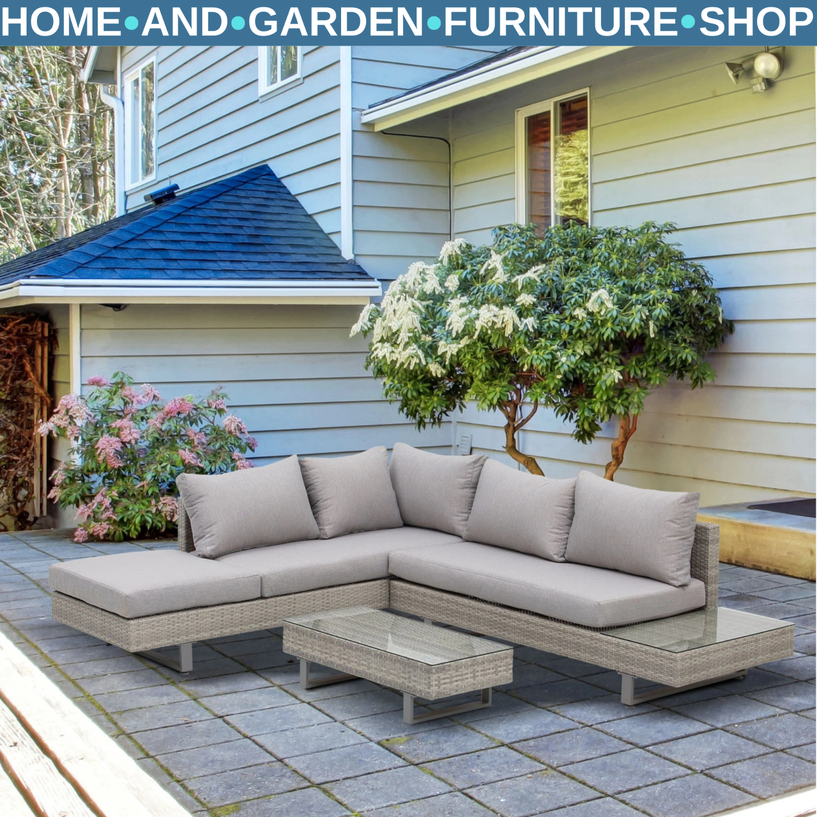 3pc Rattan Wicker Sofa Set Furniture Patio Table Chairs Corner Sofa Set Cushions