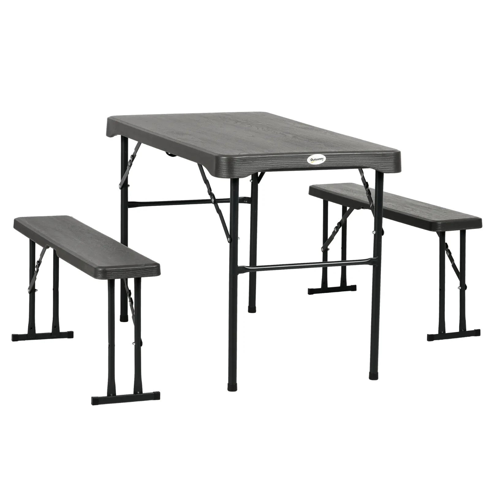 Folding Picnic Table with 2 Benches 3 Piece Portable Garden Dining Furniture Set