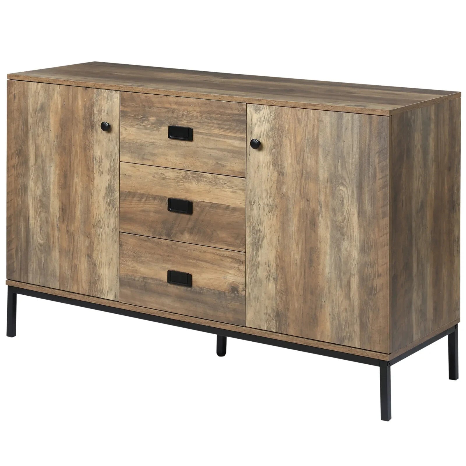 Large Industrial Sideboard Storage Cabinet Vintage Cupboard Drawers Metal Legs