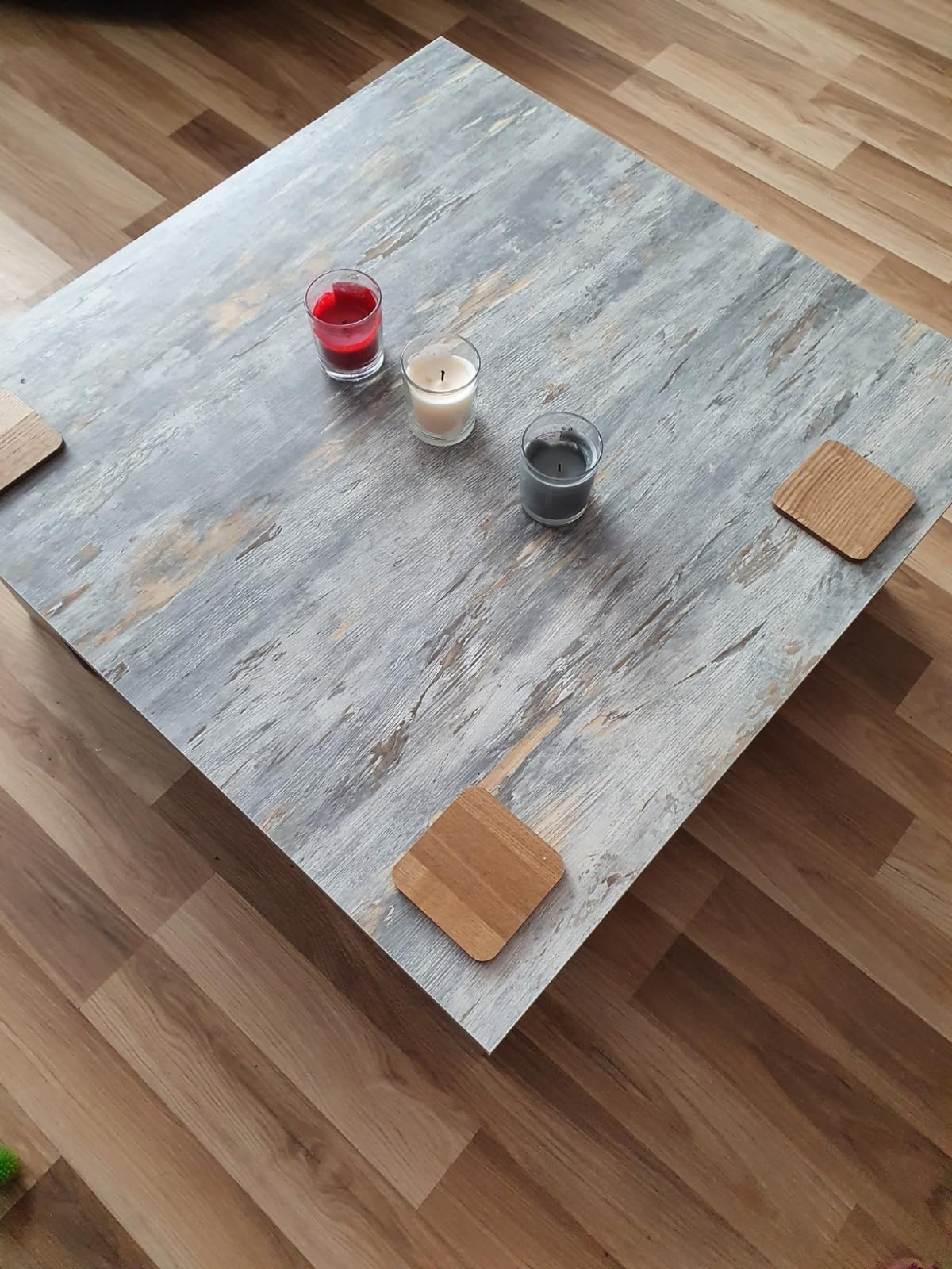 Grey Square Coffee Table with Shelf End Console Table Living Room Storage Table