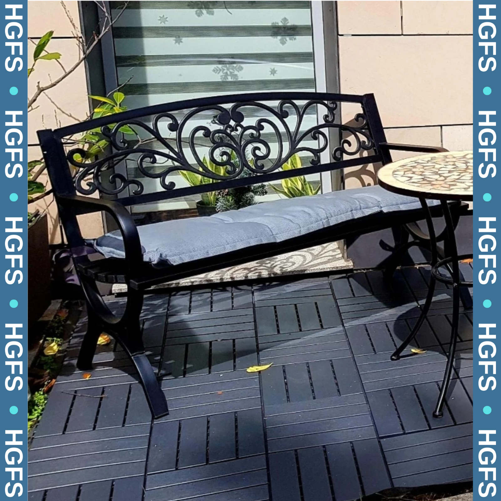 2 Seater Black Metal Garden Bench Seat Outdoor Seating Chair Patio Furniture New