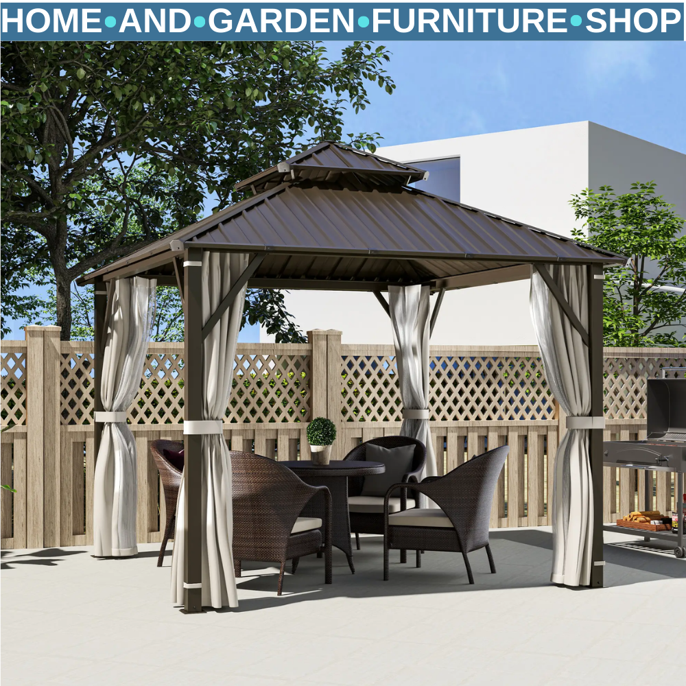 3 x 3m Hardtop Garden Gazebo with Curtains Double Roof Waterproof Patio Pavilion