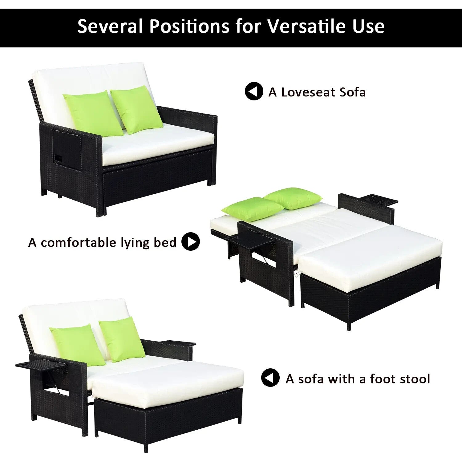 Rattan 2 Seater Garden Sun Lounger Day Bed Outdoor Patio Double Lounge Furniture