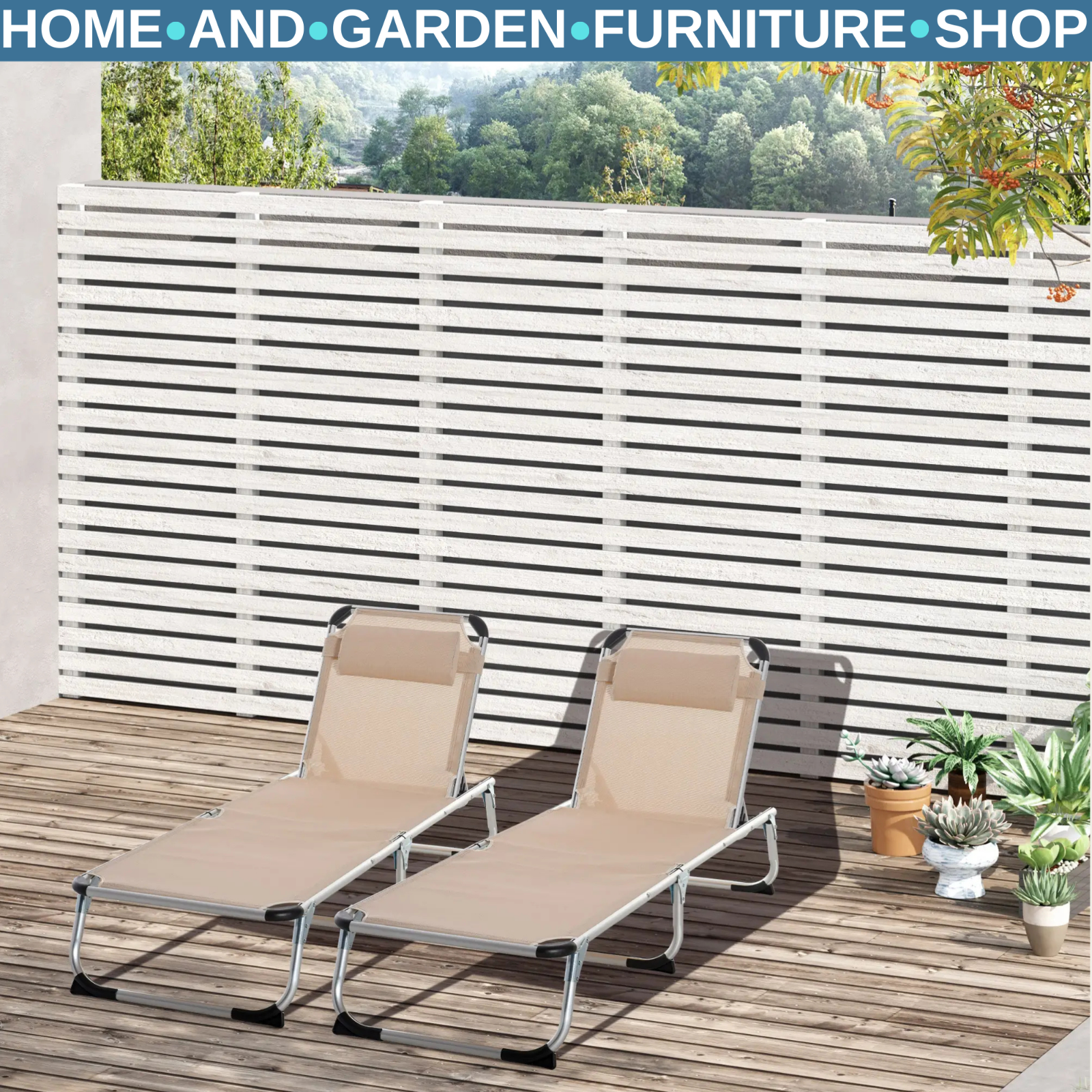 2 Foldable Sun Loungers with Pillow 5 Position Adjustable Reclining Garden Chair