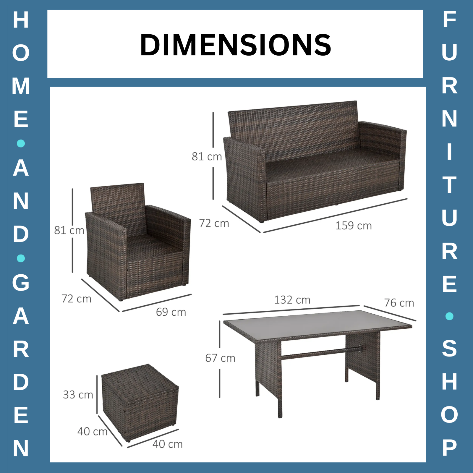 Brown Rattan Furniture Patio Sofa Set with Glass Dining Table & Chairs Cushion