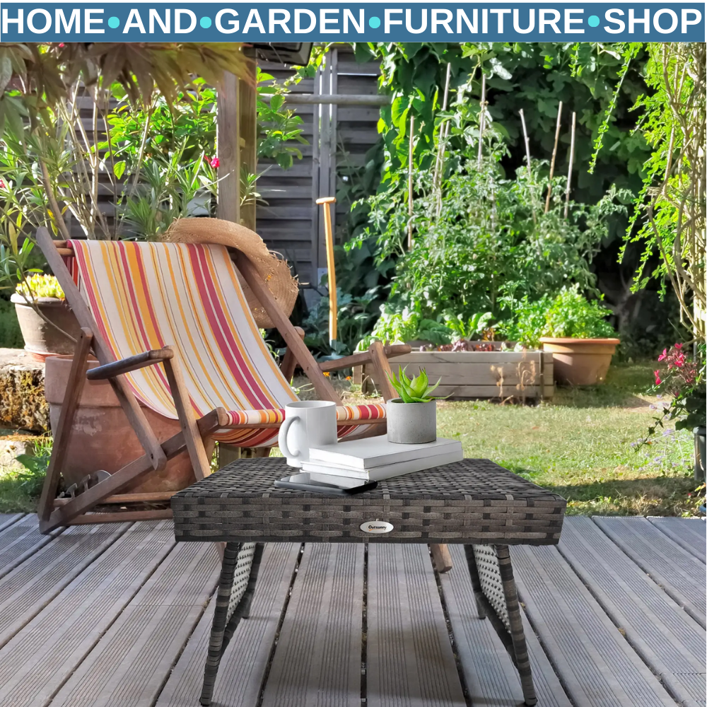 Foldable Rattan Coffee Table Steel Frame Outdoor Side Table for Garden or Patio