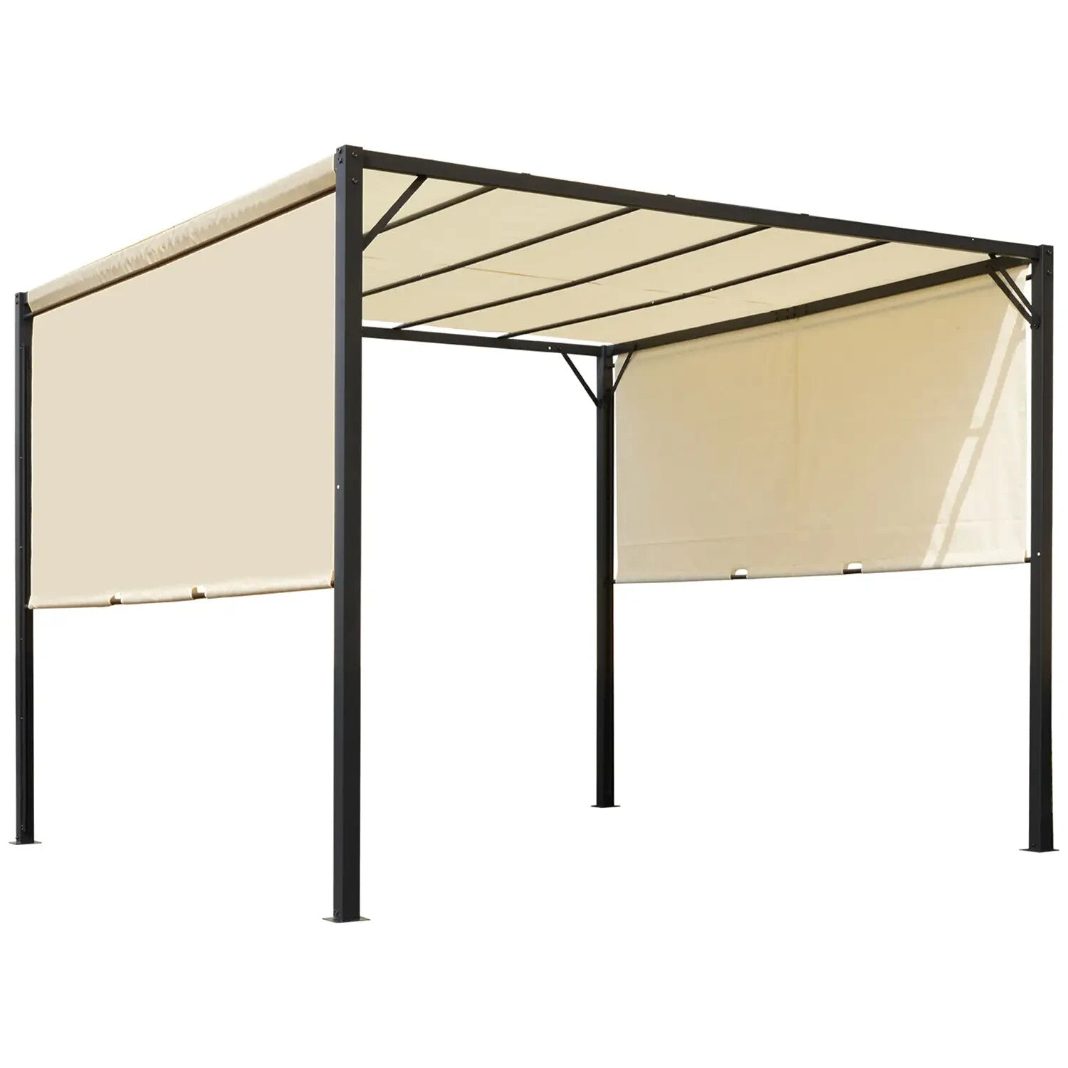 Large Metal Garden Pergola 3x3m Retractable Sun Shade Patio Garden Gazebo Canopy