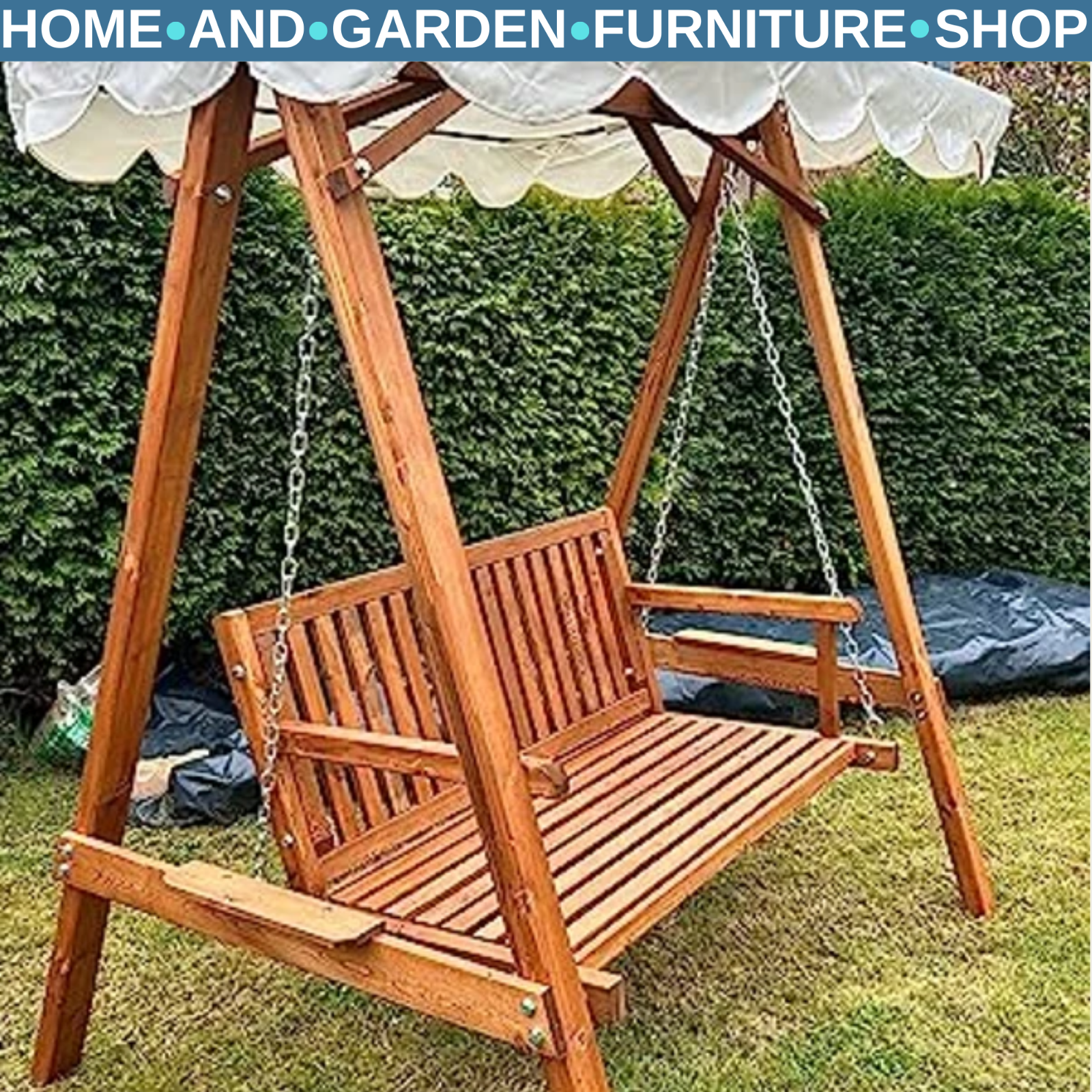 2 Seater Wooden Garden Swing Bench Lounger Outdoor Patio Chair Furniture Brown