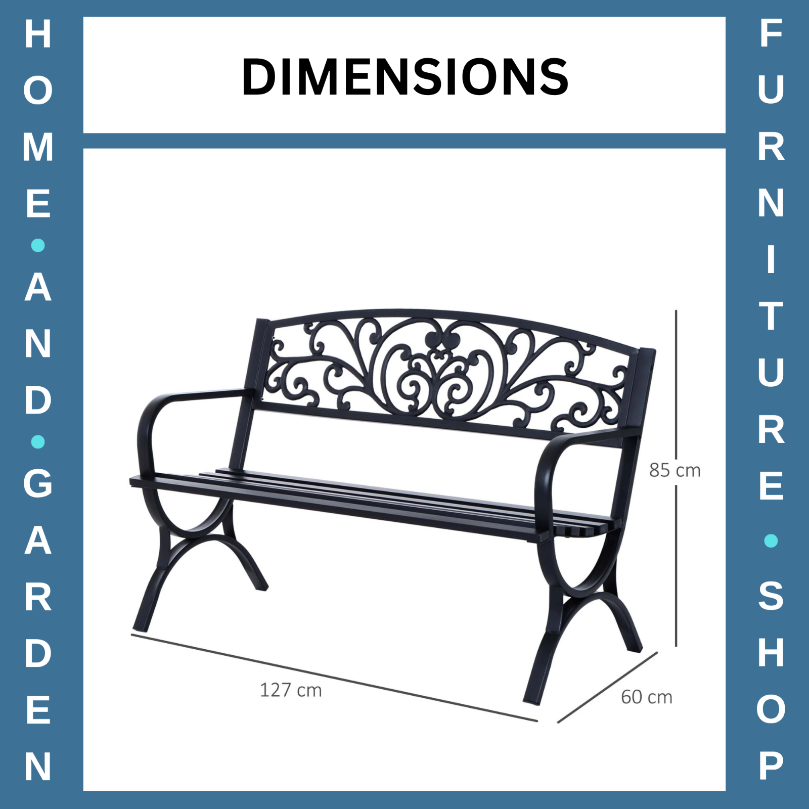 2 Seater Black Metal Garden Bench Seat Outdoor Seating Chair Patio Furniture New