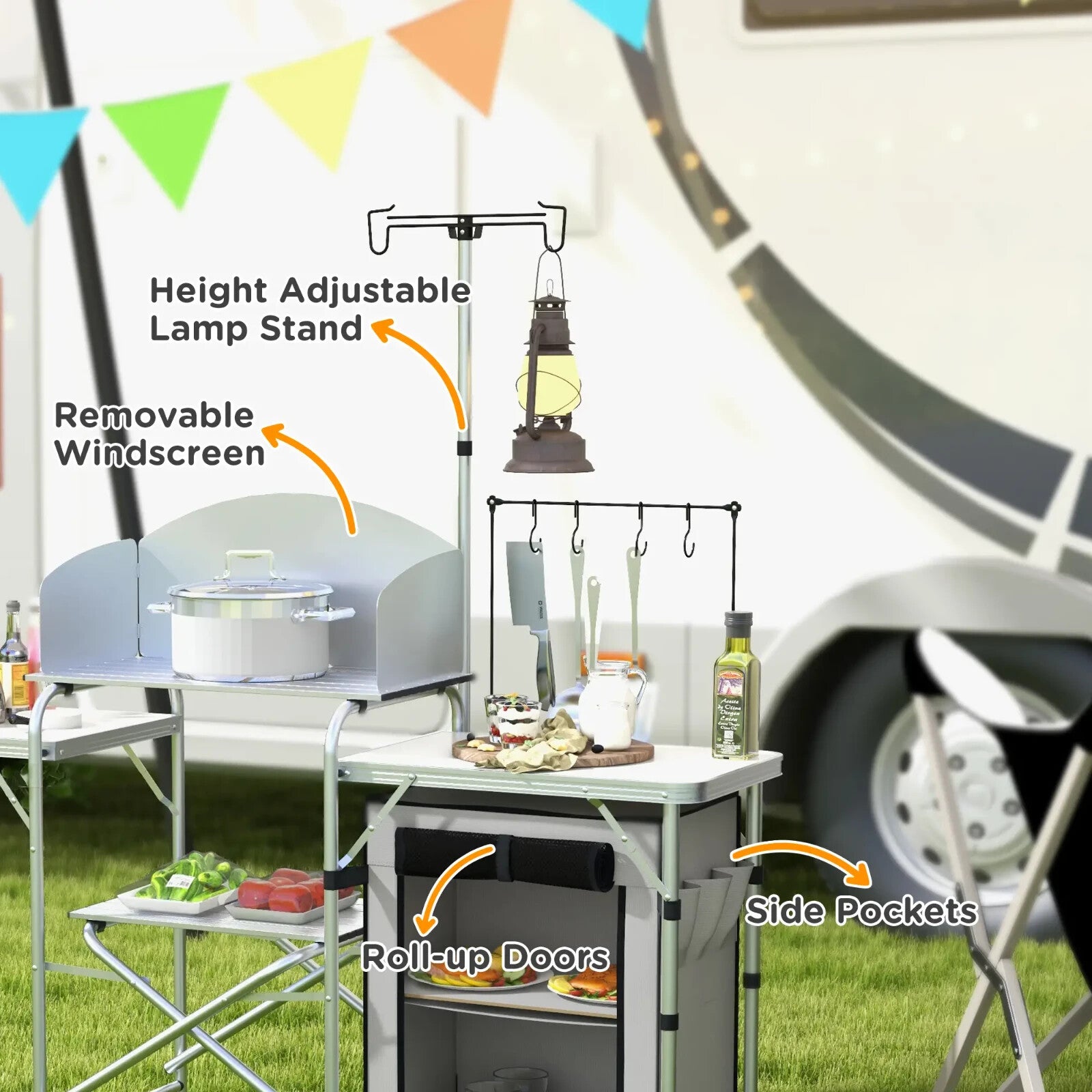 Portable Camping Kitchen Cupboard Folding Table Outdoor Cooking Station with Bag