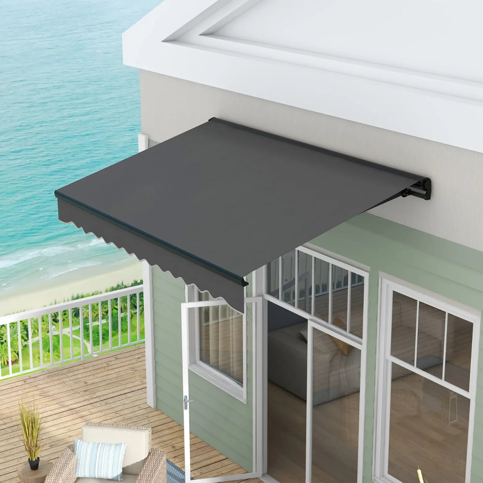 3 x 2m Electric Retractable Awning Canopy with Remote for Patio Door  Window