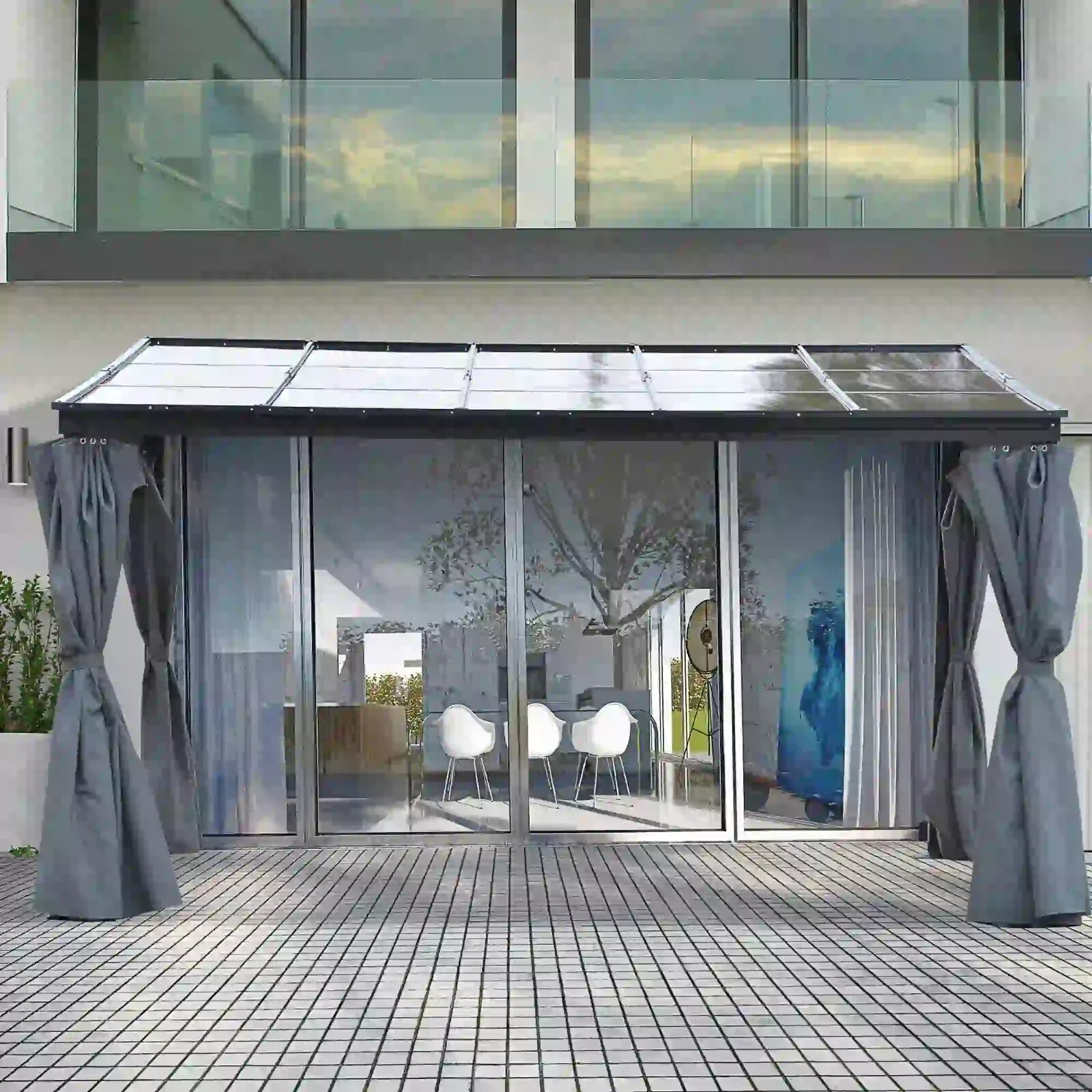4 x 3m Garden Pergola Gazebo with Curtains Outdoor Party Tent Canopy Sun Shelter