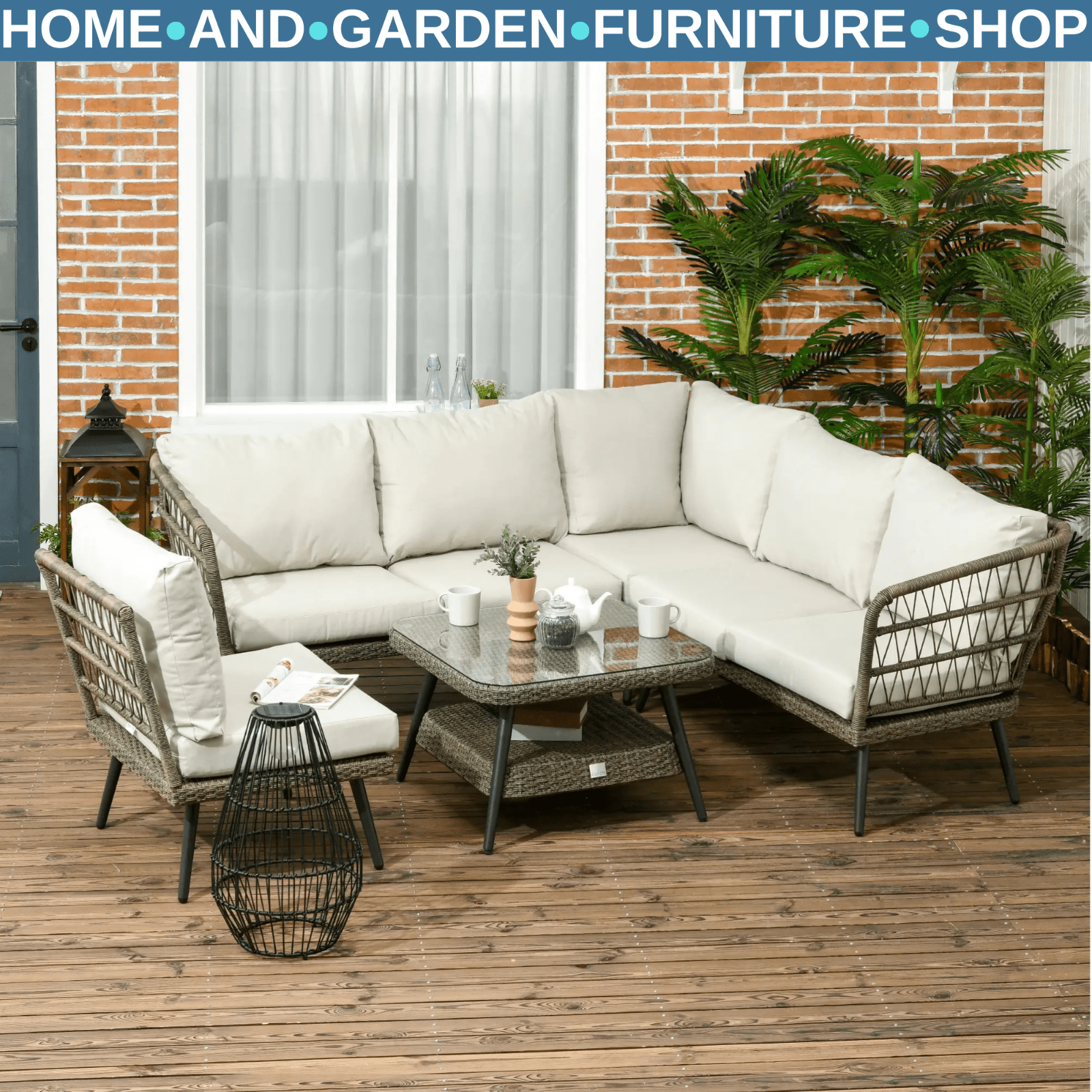 5pc Outdoor Rattan Corner Sofa Set Round and Half Round Wicker Garden Furniture - Home and Garden Furniture Shop - rustic - furniture