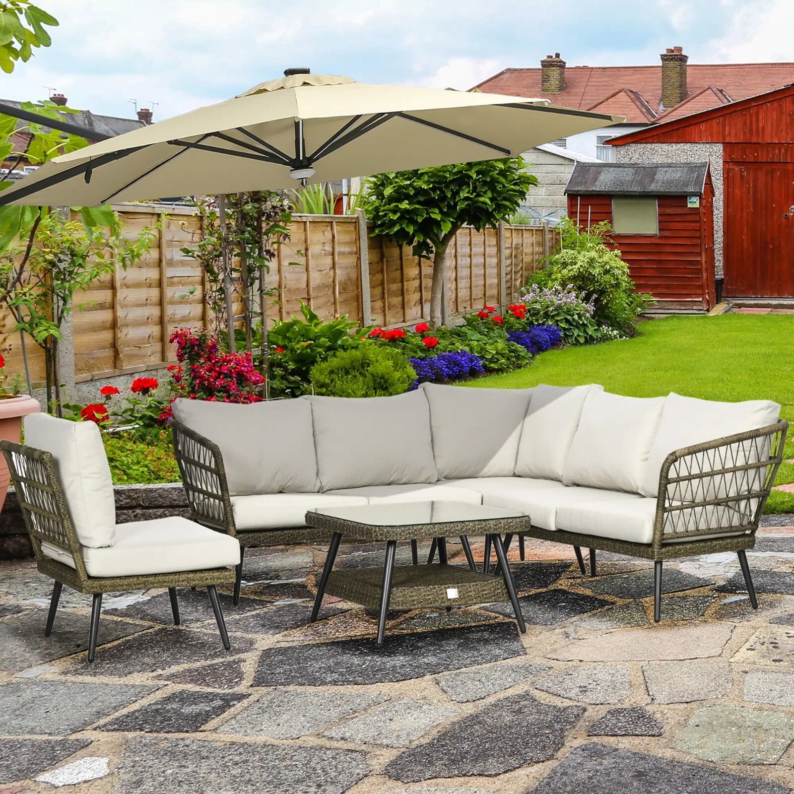 5pc Outdoor Rattan Corner Sofa Set Round and Half Round Wicker Garden Furniture - Home and Garden Furniture Shop - rustic - furniture