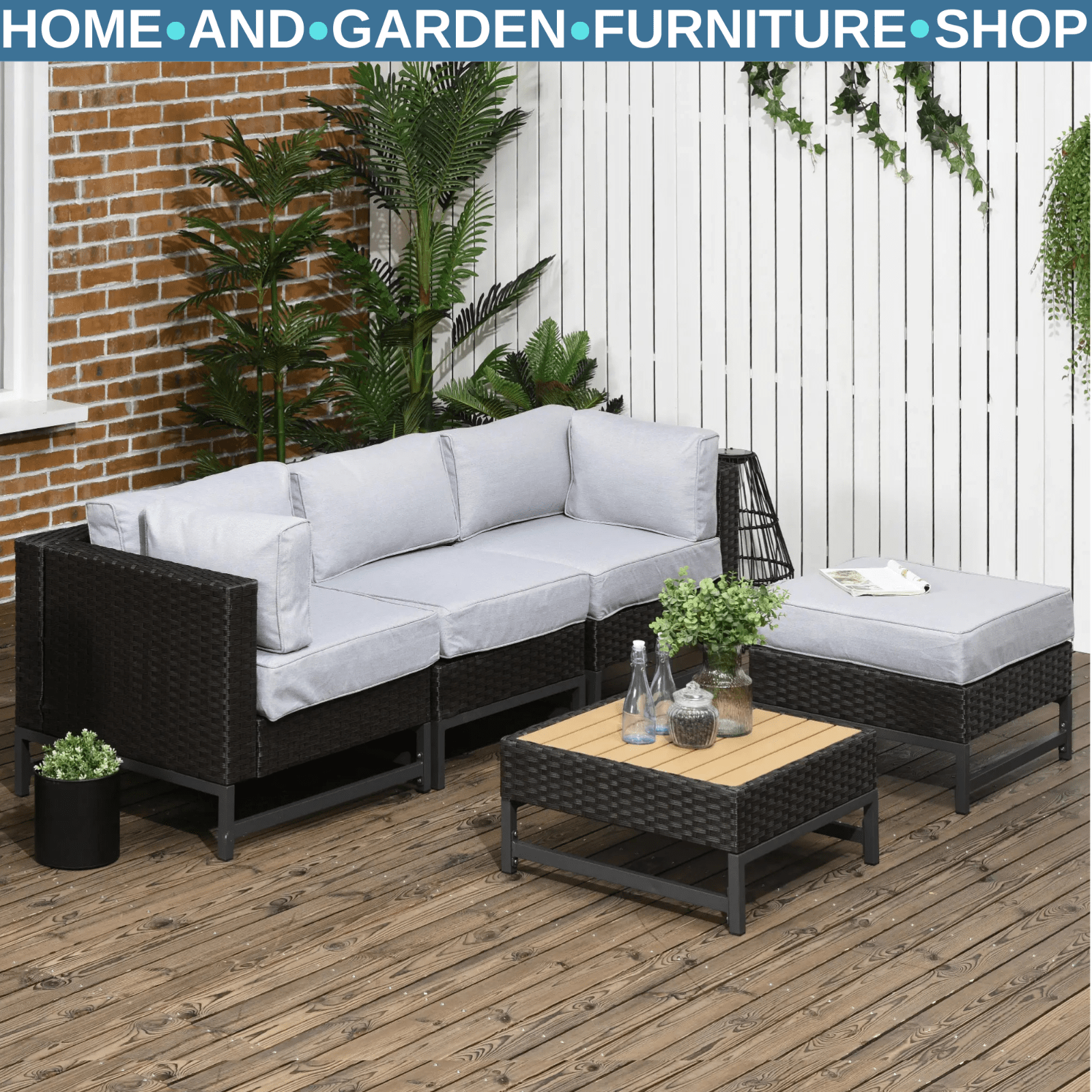 5pc Outdoor Rattan Corner Sofa Set Wicker Garden Patio Furniture with Cushions - Home and Garden Furniture Shop - rustic - furniture