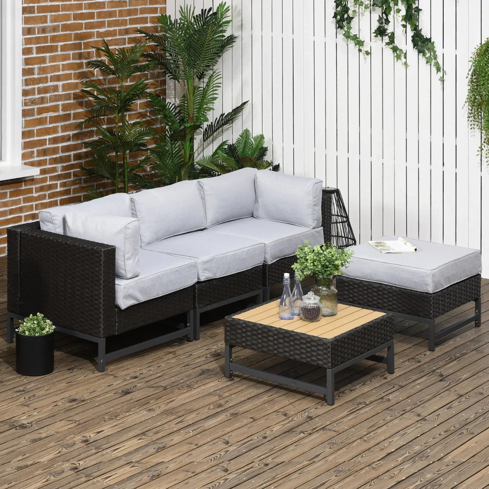 5pc Outdoor Rattan Corner Sofa Set Wicker Garden Patio Furniture with Cushions - Home and Garden Furniture Shop - rustic - furniture