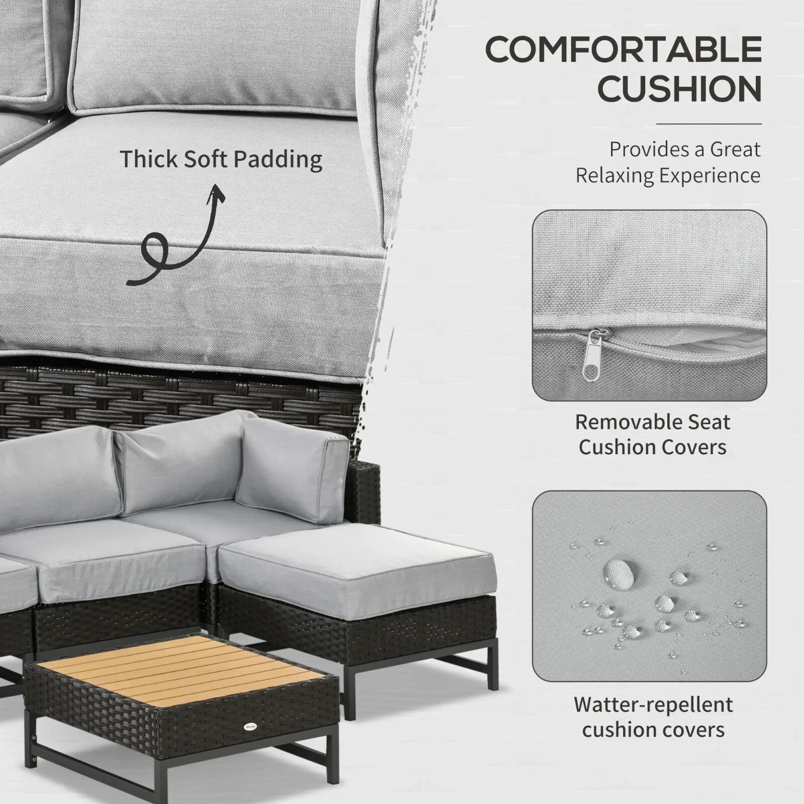 5pc Outdoor Rattan Corner Sofa Set Wicker Garden Patio Furniture with Cushions - Home and Garden Furniture Shop - rustic - furniture