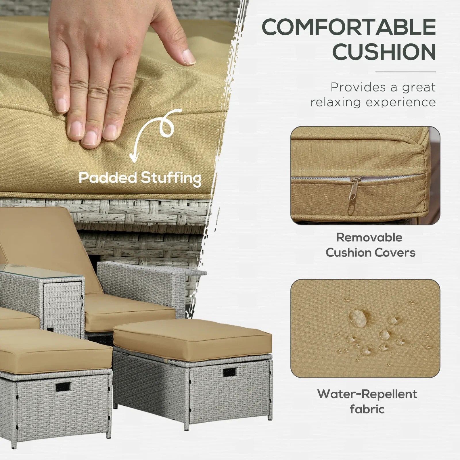 5pc PE Rattan Sun Lounger Recliner Set with Adjustable Backrest Storage & Table - Home and Garden Furniture Shop - rustic - furniture