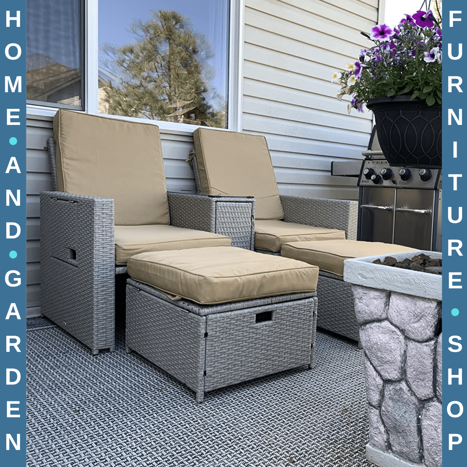 5pc PE Rattan Sun Lounger Recliner Set with Adjustable Backrest Storage & Table - Home and Garden Furniture Shop - rustic - furniture