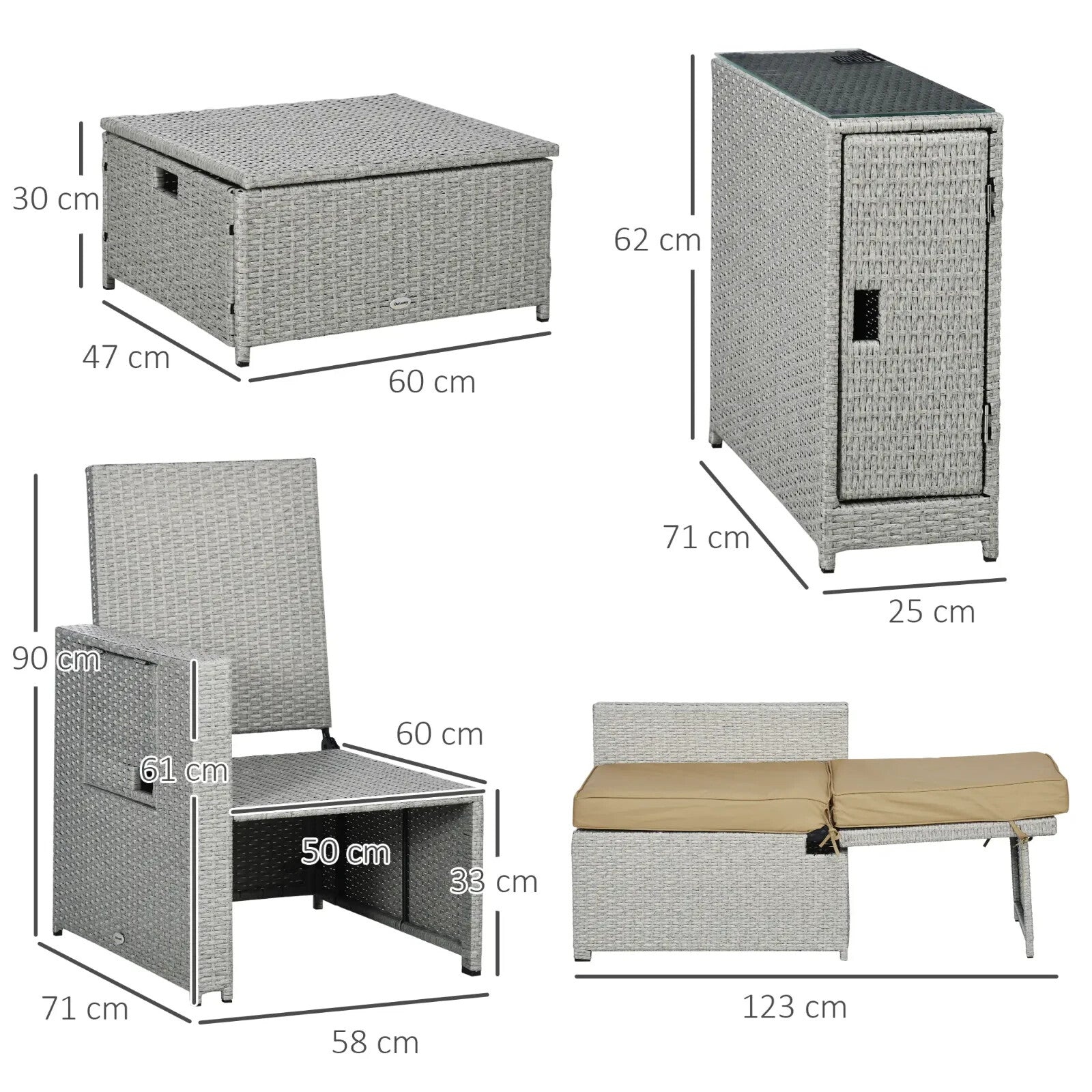 5pc PE Rattan Sun Lounger Recliner Set with Adjustable Backrest Storage & Table - Home and Garden Furniture Shop - rustic - furniture