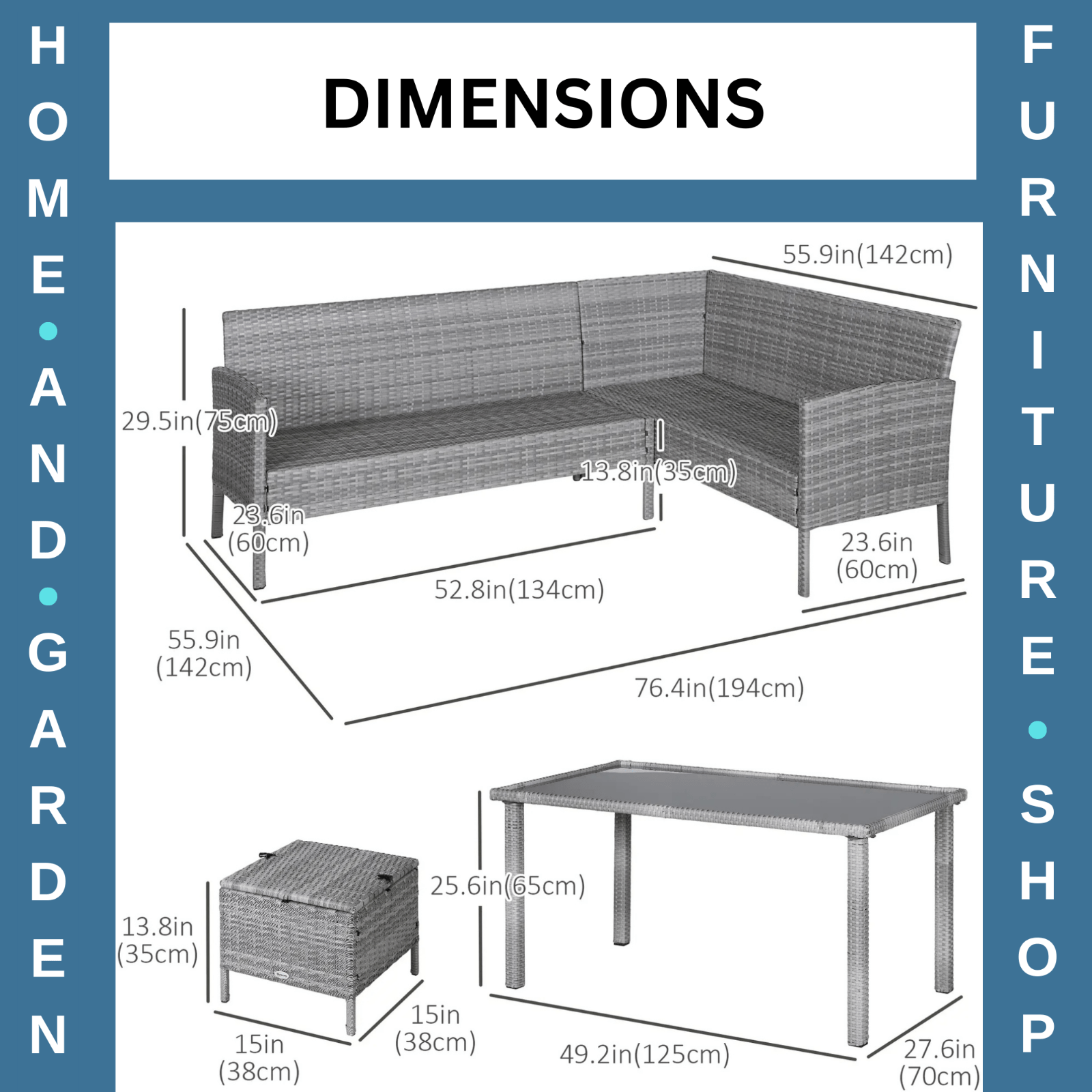 5Pcs Rattan Dining Set Corner Sofa Garden Furniture Set Coffee Table Footstool - Home and Garden Furniture Shop - rustic - furniture