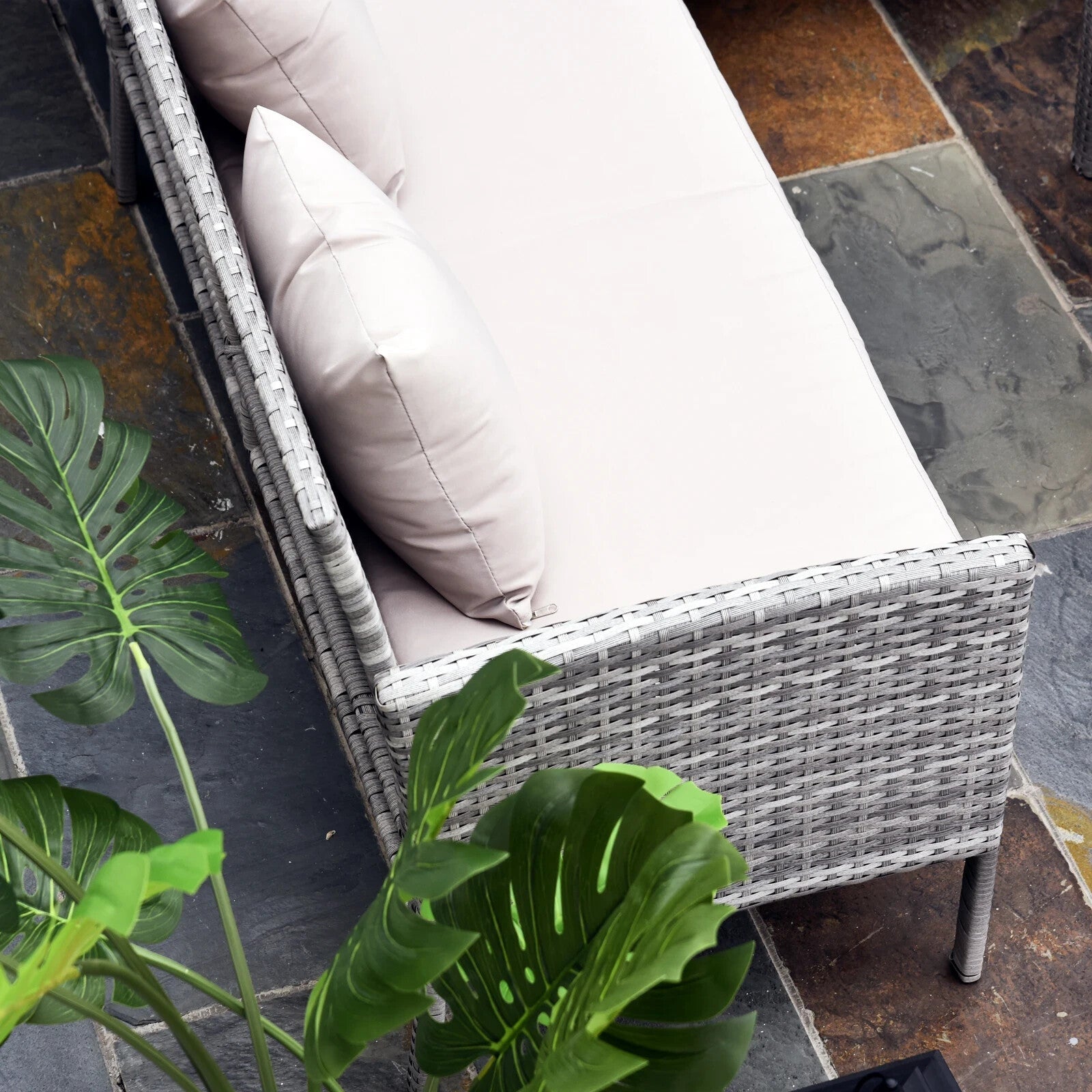 5Pcs Rattan Dining Set Corner Sofa Garden Furniture Set Coffee Table Footstool - Home and Garden Furniture Shop - rustic - furniture