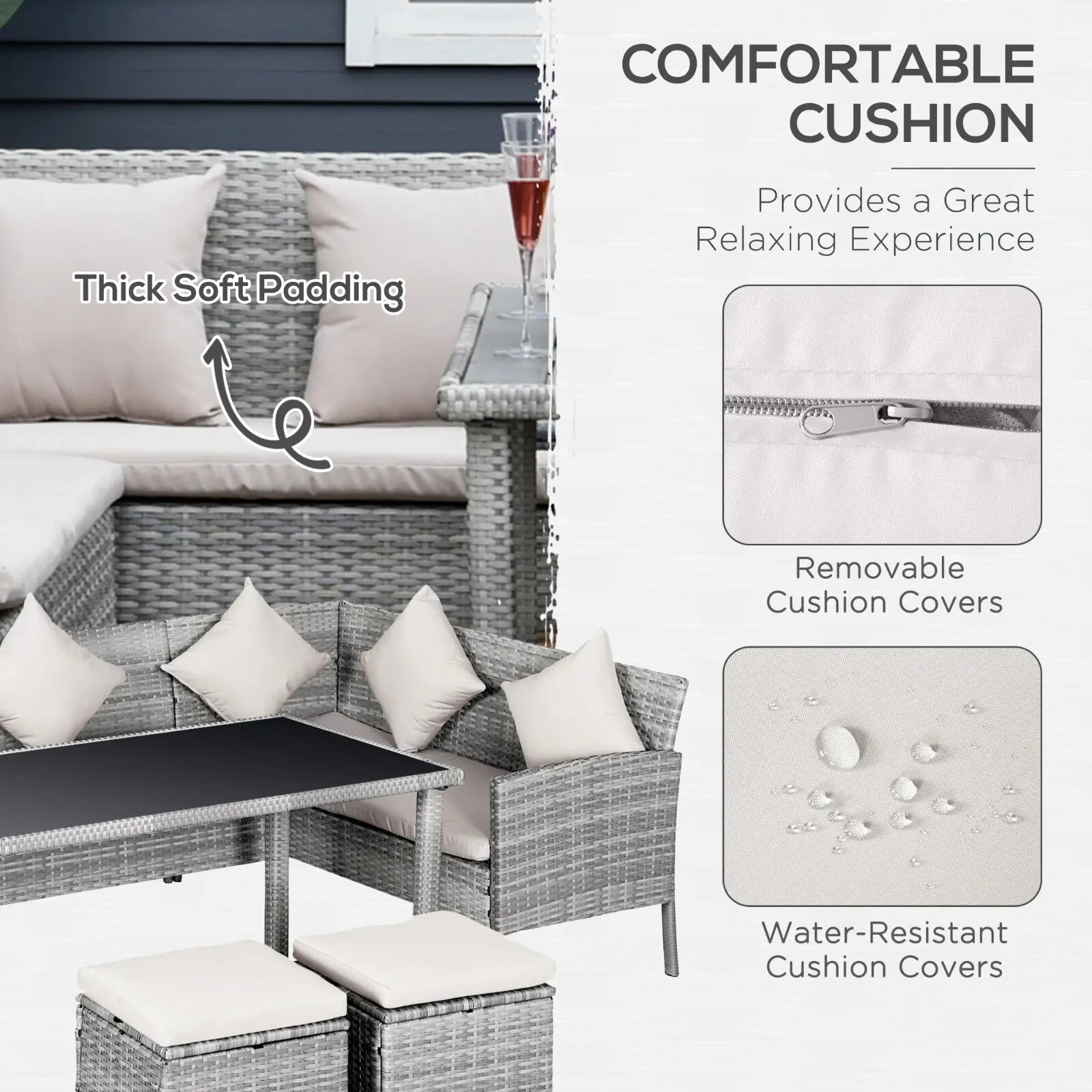 5Pcs Rattan Dining Set Corner Sofa Garden Furniture Set Coffee Table Footstool - Home and Garden Furniture Shop - rustic - furniture