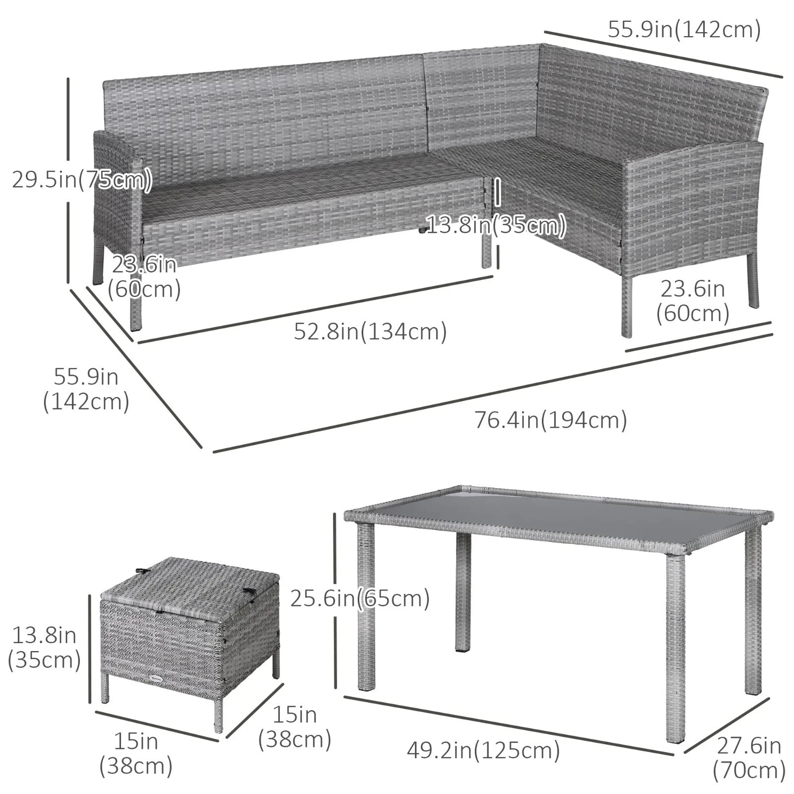 5Pcs Rattan Dining Set Corner Sofa Garden Furniture Set Coffee Table Footstool - Home and Garden Furniture Shop - rustic - furniture