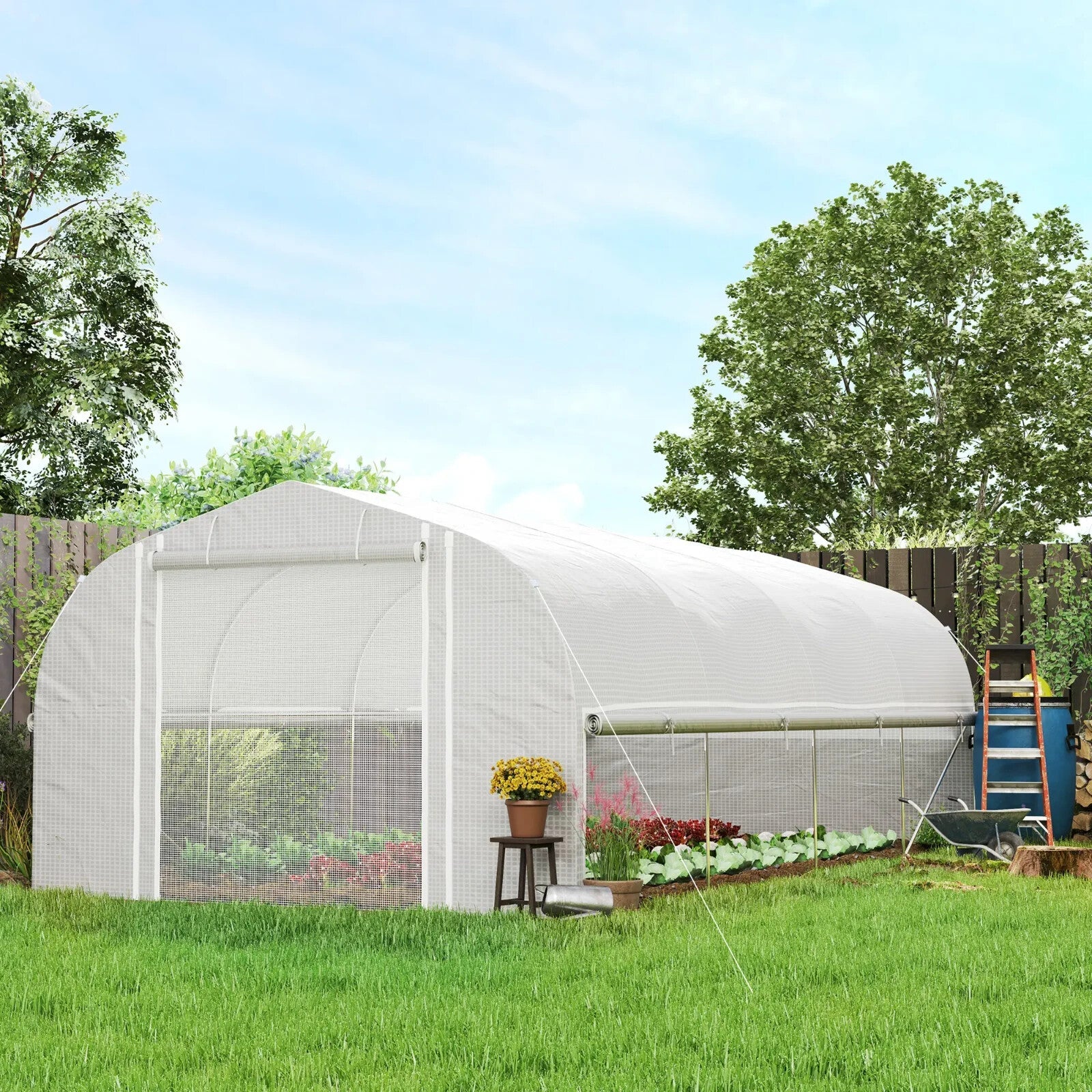 6 × 3 × 2 m Walk In Polytunnel Greenhouse with Mesh Windows & Roll Up Sidewalls - Home and Garden Furniture Shop - rustic - furniture