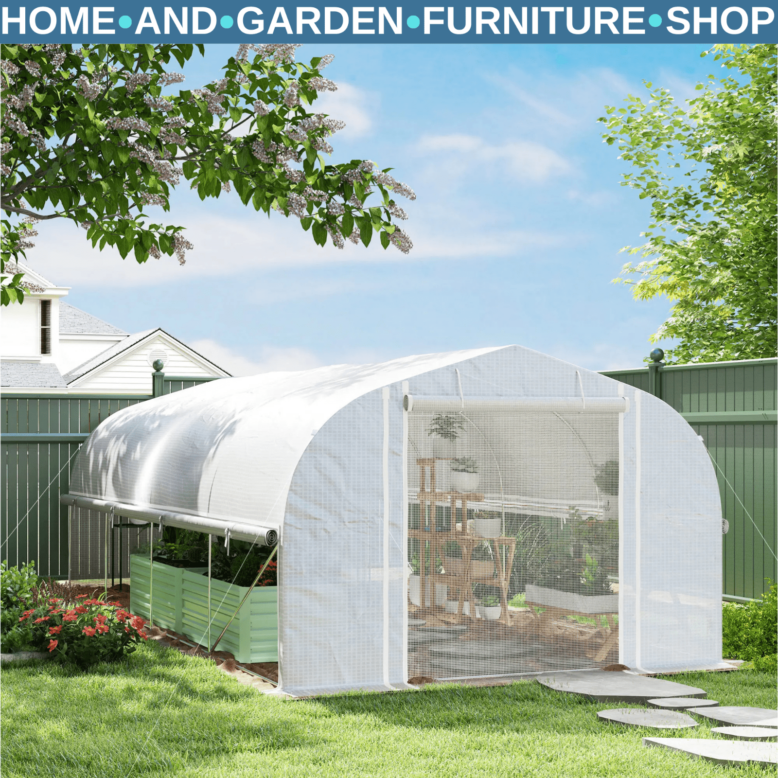 6 × 3 × 2 m Walk In Polytunnel Greenhouse with Mesh Windows & Roll Up Sidewalls - Home and Garden Furniture Shop - rustic - furniture