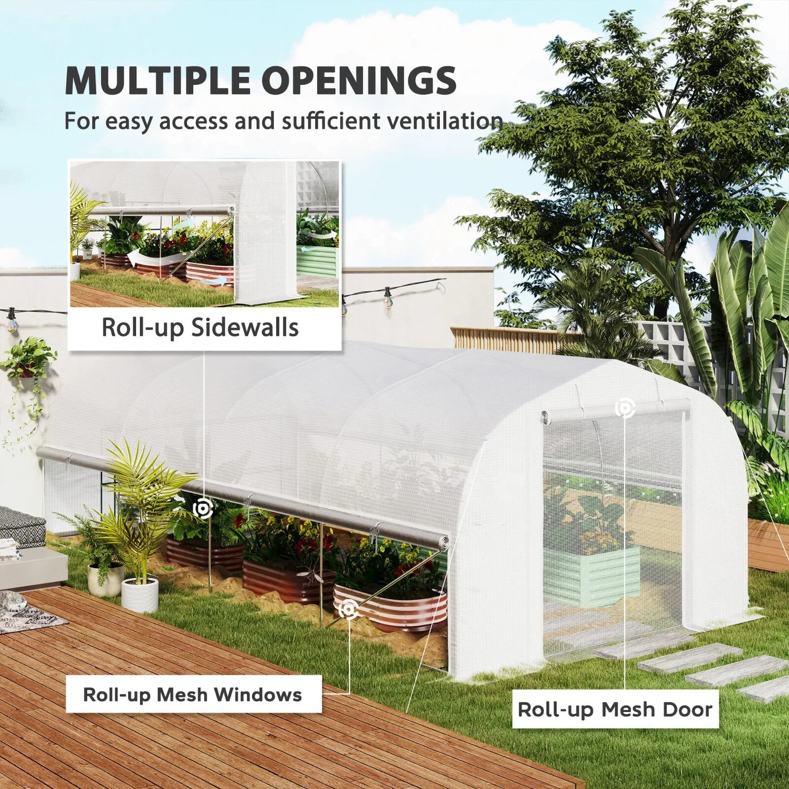6 × 3 × 2 m Walk In Polytunnel Greenhouse with Mesh Windows & Roll Up Sidewalls - Home and Garden Furniture Shop - rustic - furniture