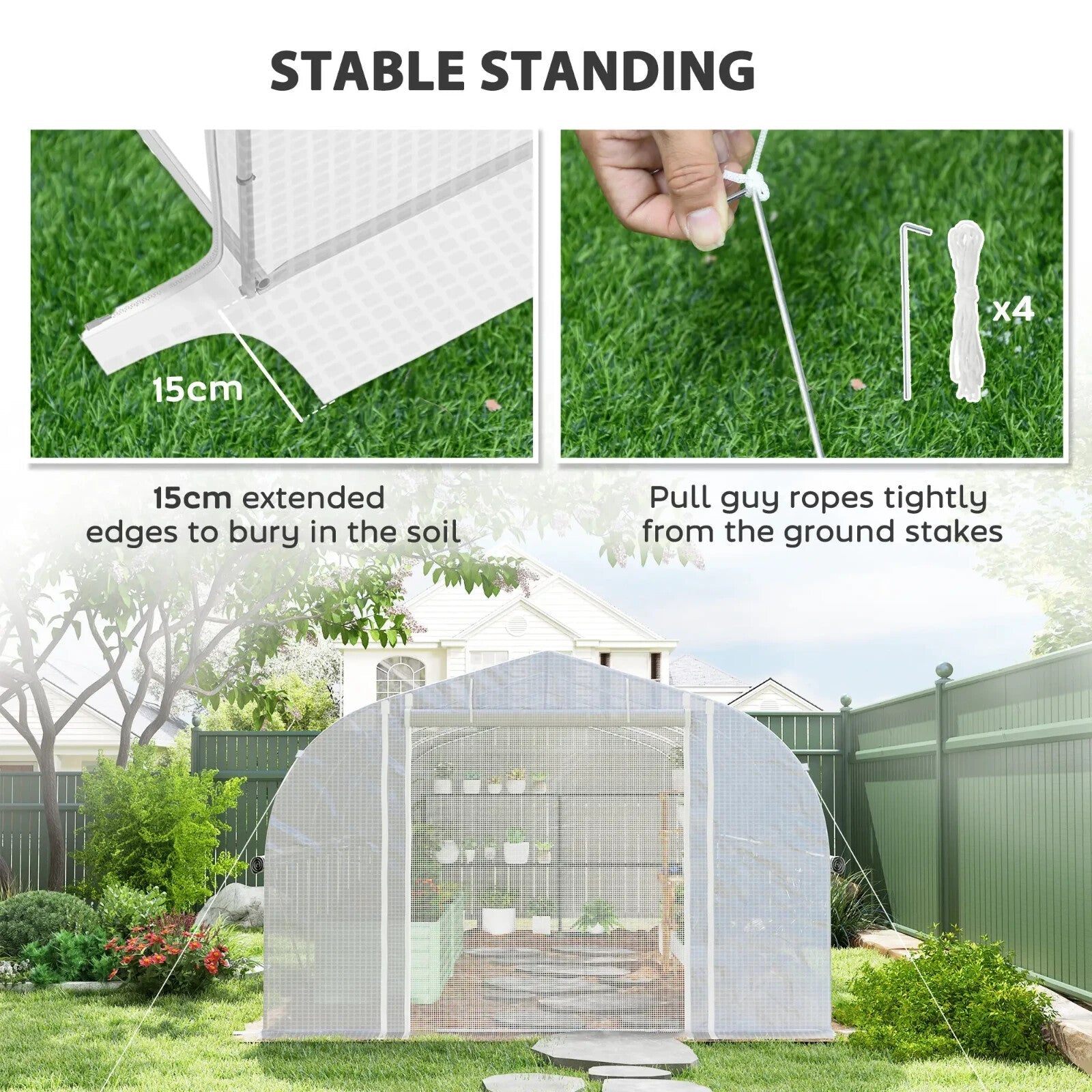 6 × 3 × 2 m Walk In Polytunnel Greenhouse with Mesh Windows & Roll Up Sidewalls - Home and Garden Furniture Shop - rustic - furniture