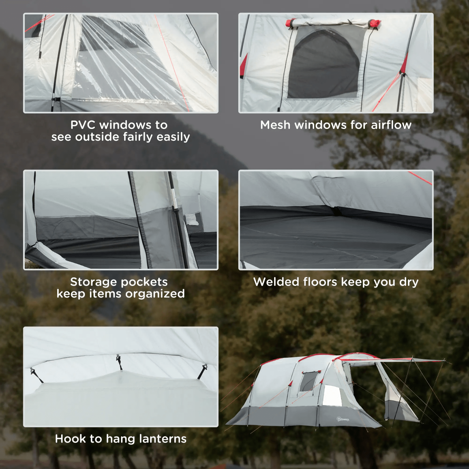 6 8 Man Tunnel Tent Waterproof Carry Bag Multi Room Porch Grey Guy Ropes FOXDEN - Home and Garden Furniture Shop - rustic - furniture