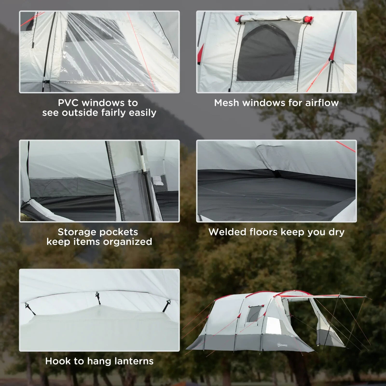 6 - 8 Person Tunnel Camping Tent with Bedroom Living Area 3 Doors and Carry Bag - Home and Garden Furniture Shop - rustic - furniture