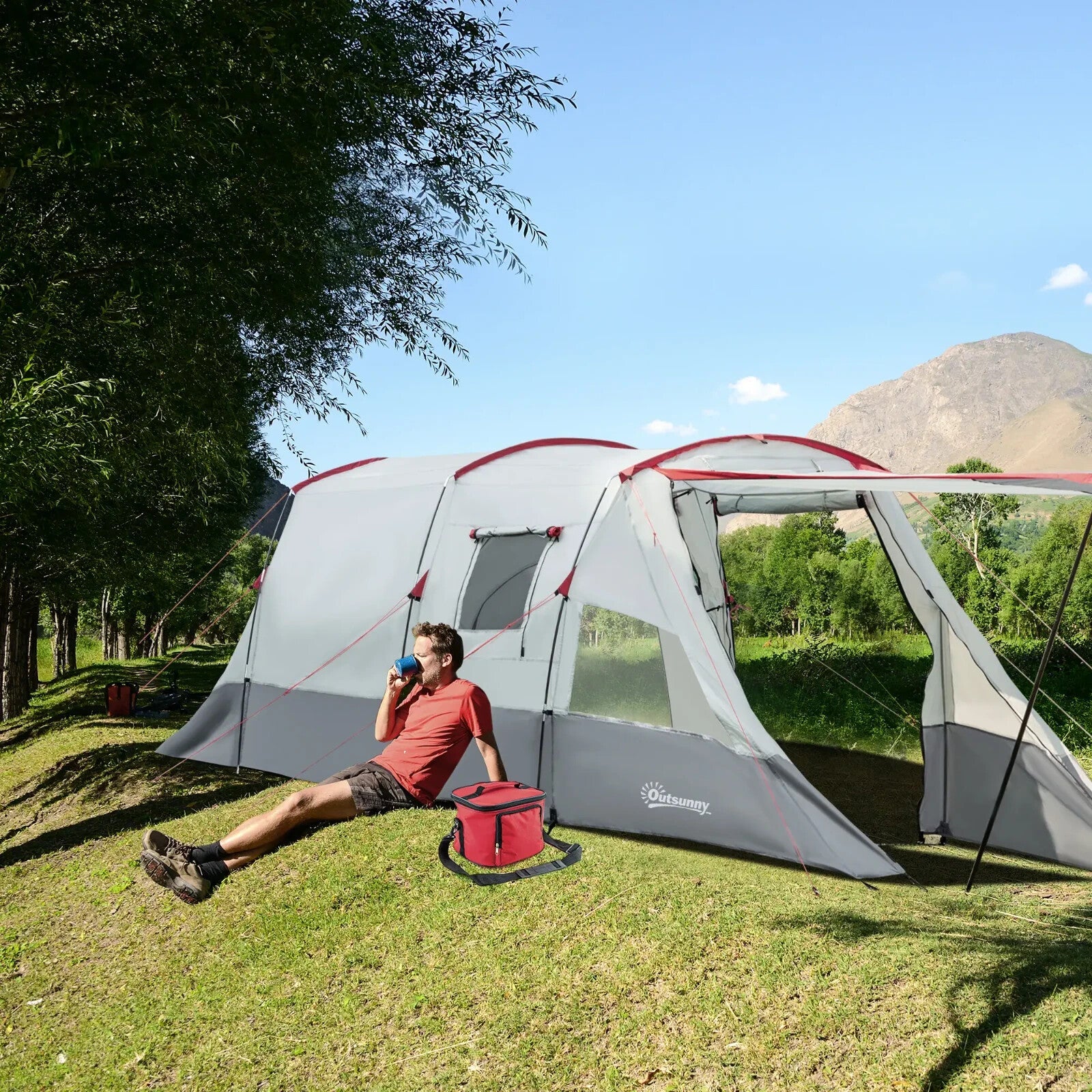 6 - 8 Person Tunnel Camping Tent with Bedroom Living Area 3 Doors and Carry Bag - Home and Garden Furniture Shop - rustic - furniture