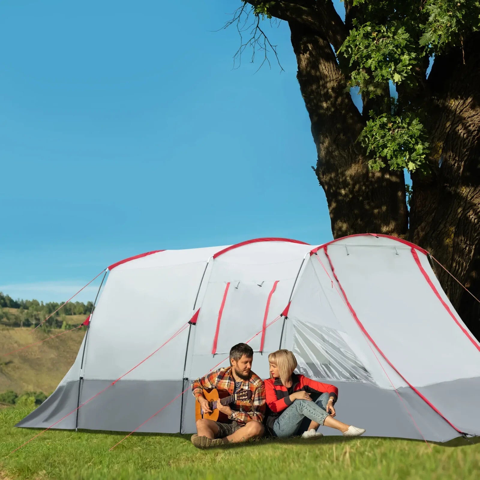 6 - 8 Person Tunnel Camping Tent with Bedroom Living Area 3 Doors and Carry Bag - Home and Garden Furniture Shop - rustic - furniture